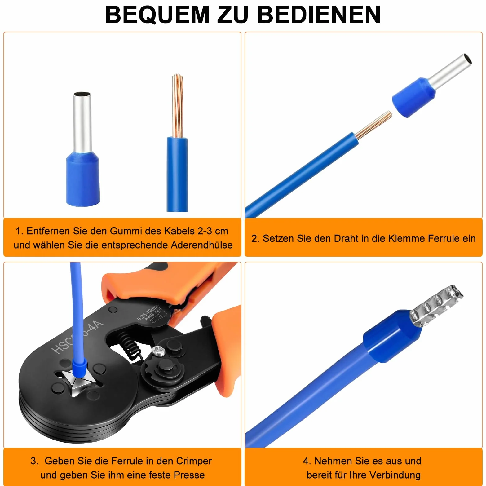 Zestaw szczypiec do zaciskania końcówek kablowych z 1250 końcówkami kablowymi, samonastawne szczypce zaciskowe 0,25-10 mm², zestaw szczypiec z końcówkami kablowymi do użytku domowego