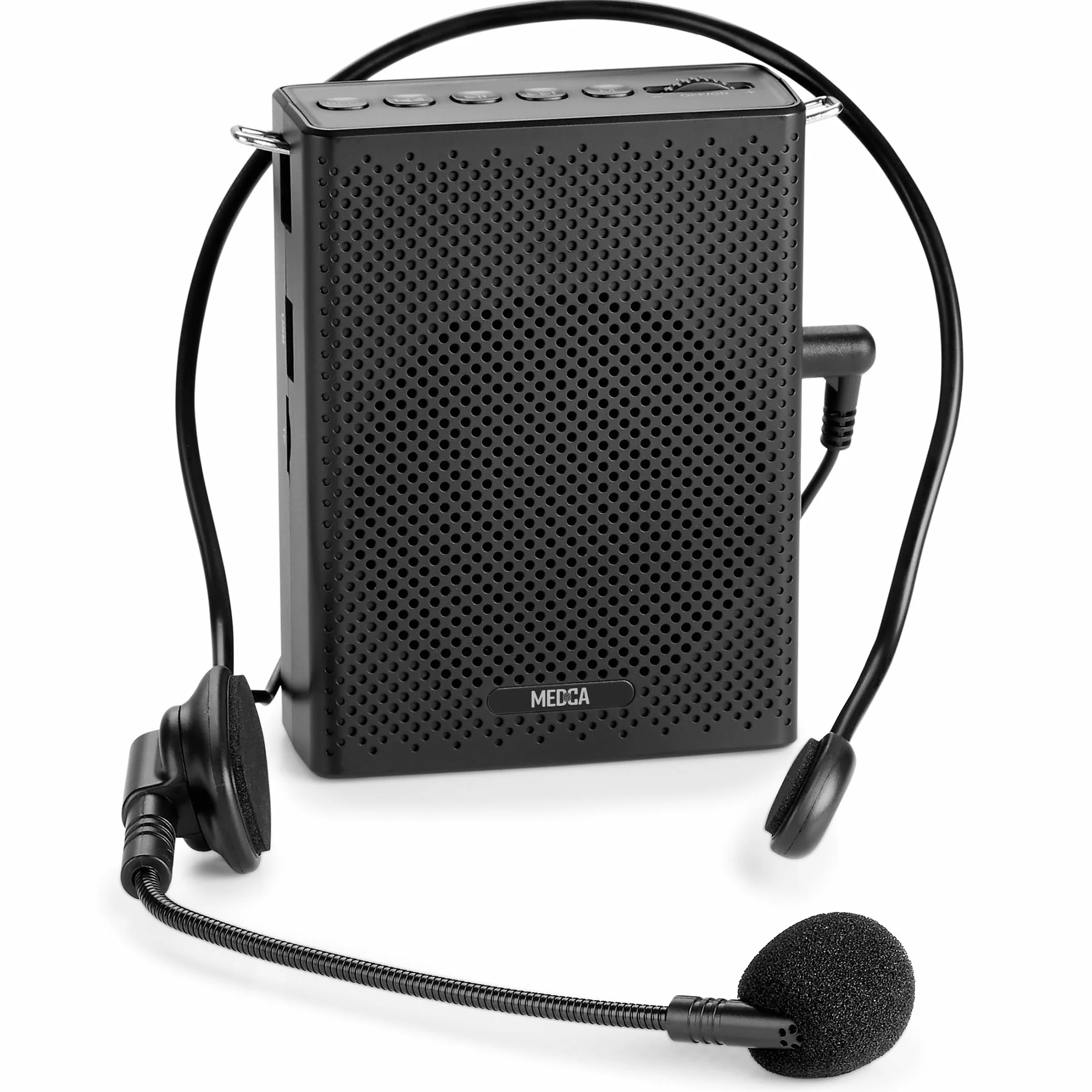 Przenośny miniwzmacniacz głosu, Wbudowany, przewodowy, przenośny mikrofon i głośnik z paskiem na talię, Megafonowy system nagłośnieniowy Bluetooth obsługujący pliki MP3, Aux dla nauczycieli, trenerów