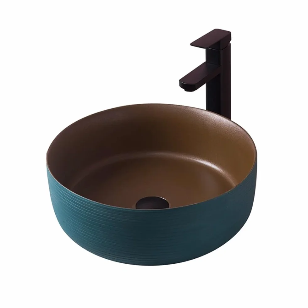 Umywalka łazienkowa Okrągła ceramiczna umywalka zielona Home Light Luxury Bathroom Nad blatem Nowoczesny blat