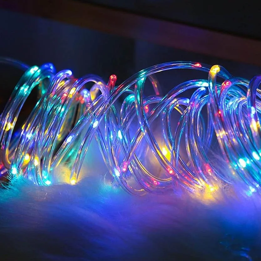 Łańcuch świetlny - rura niskiego napięcia Φ5 mm, RGBY, 5 m, IP44, 50 diod LED, 3,6 W, 220-240 V, 8 funkcji, pamięć i timer.