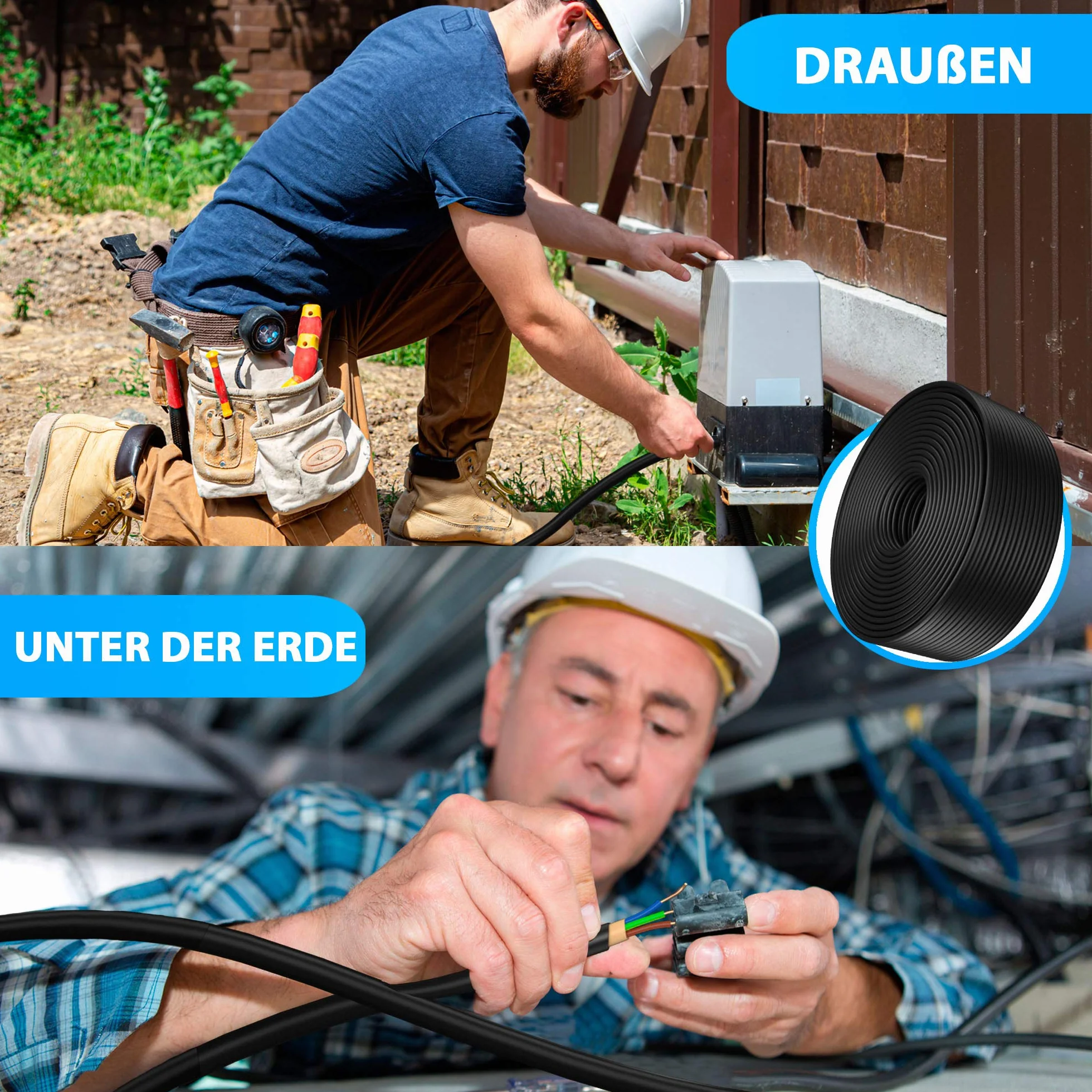 Kabel ziemny, kabel zasilający od 5 m do 170 m NYY-J 3 x 1,5 mm², kabel elektryczny zwój, do układania na wolnym powietrzu, w ziemi (130 m)