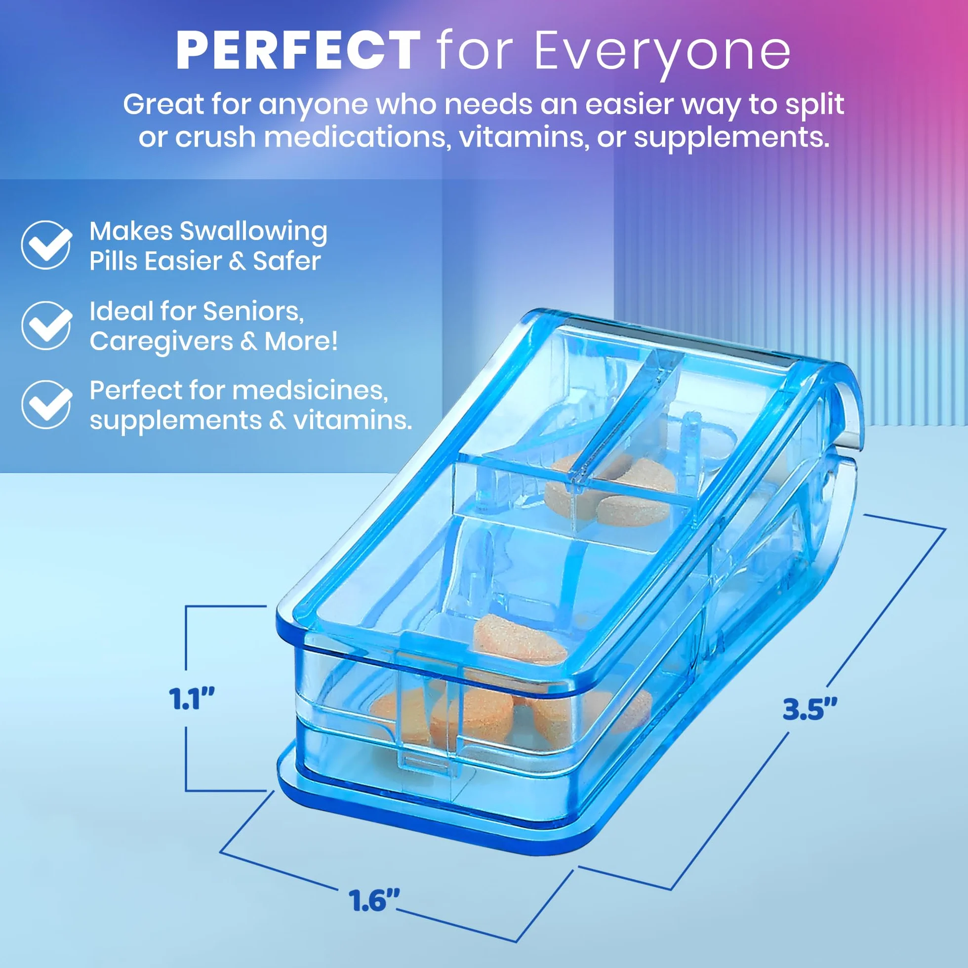 Pill Cutter V-Grip Pill Crusher i Cutter do witamin Big & Small Pills przezroczysty Pill Splitter z Case
