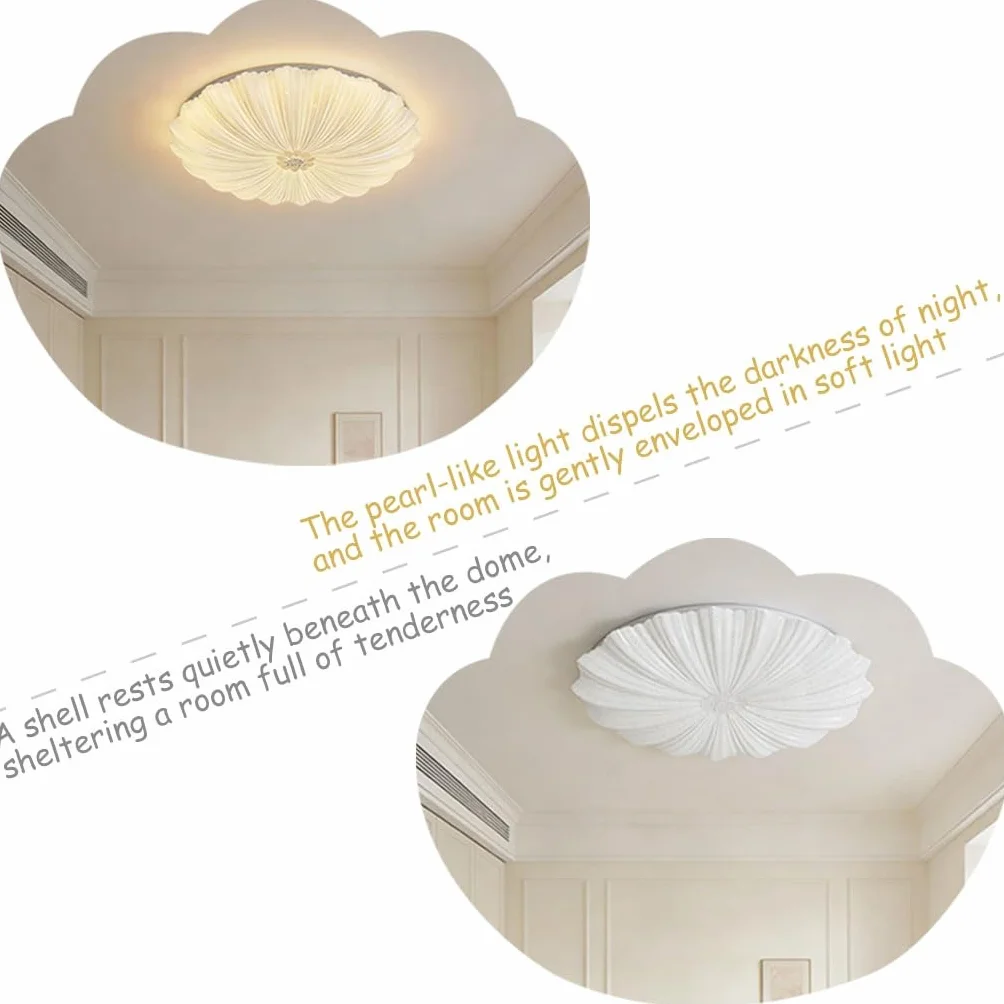 Lampa Sufitowa Z Teksturą Muszli Lampa Artystyczna Oświetlenie LED 3-kolorowe Ściemnialne Styl Kremowy Miękkie Światło Chroniące Oczy Idealne Dla Sypialni Salonu Korytarza Kuchni