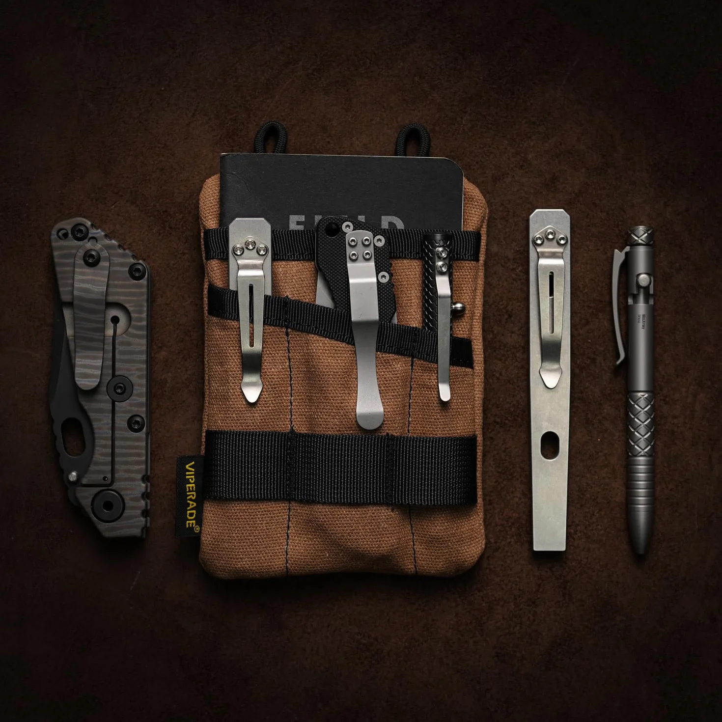 VIPERADE VE1-OW Mała kieszonka kieszonkowa EDC, woskowane płótno torba z organizerem EDC, mała torba narzędzia EDC z 5 kieszeniami, mały organizer kieszonkowy Multitool na latarkę Multitools notes-tan