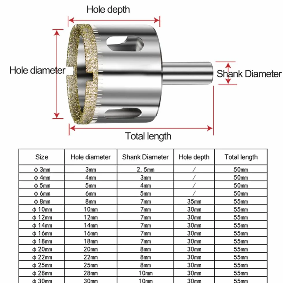 Zestaw 3-200mm zestaw wierteł do płytek diamentowych płytki marmurowe szkło ceramiczne otwornica wiertła akcesoria do elektronarzędzi, 100mm