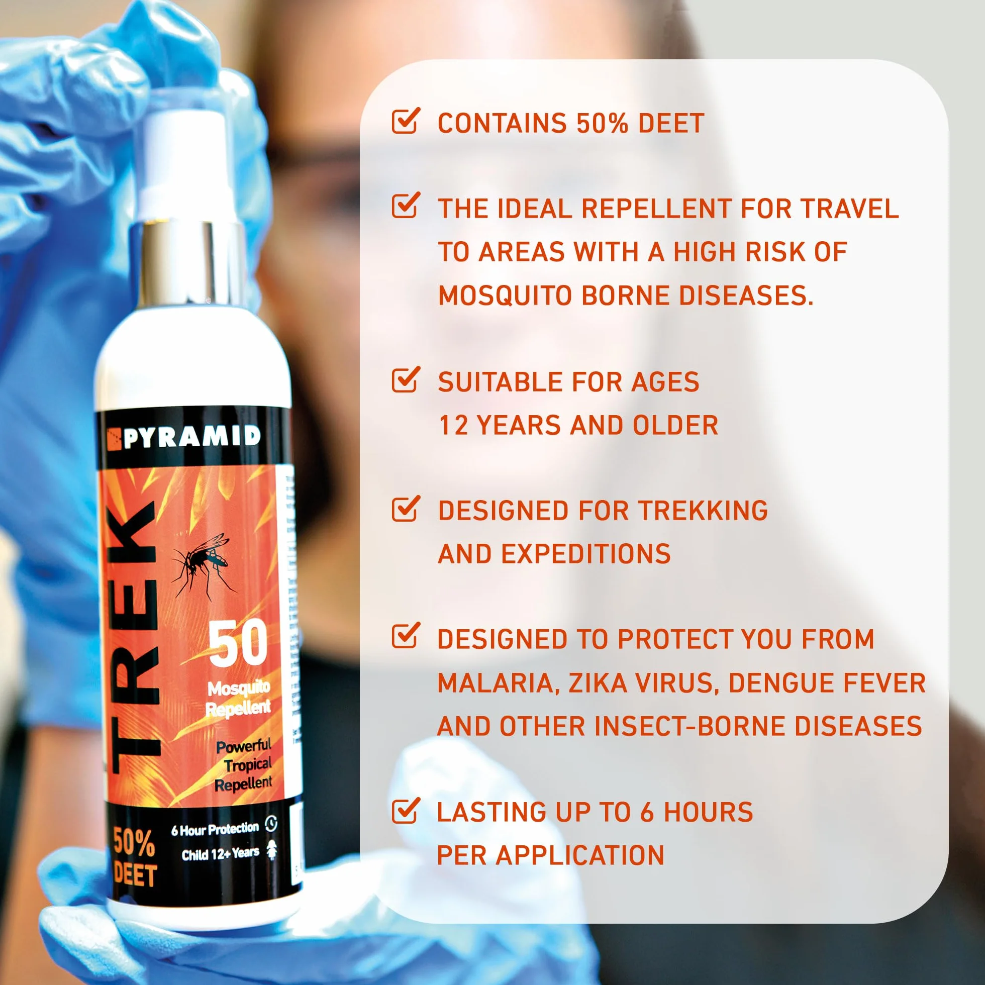 Pyramid Trek Spray odstraszający owady 50% DEET bezzapachowy ochrona 6h dla dzieci od 12 lat 3 szt.