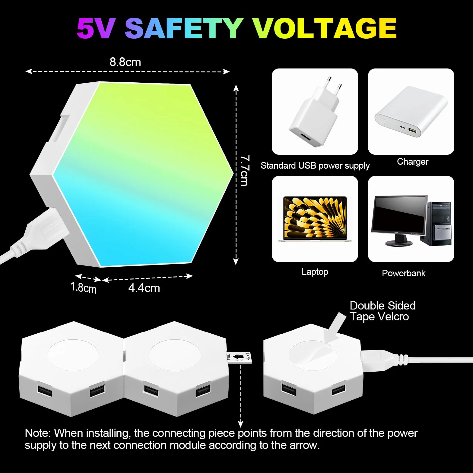 Kinkiet LED Hexagonalny RGB 8 Paneli Inteligentny z Synchronizacją Muzyki