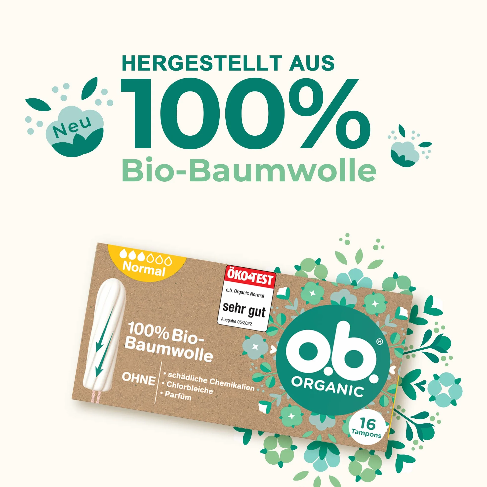 o.b. Organic Normal tampony 100% bawełny ekologicznej 16 sztuk