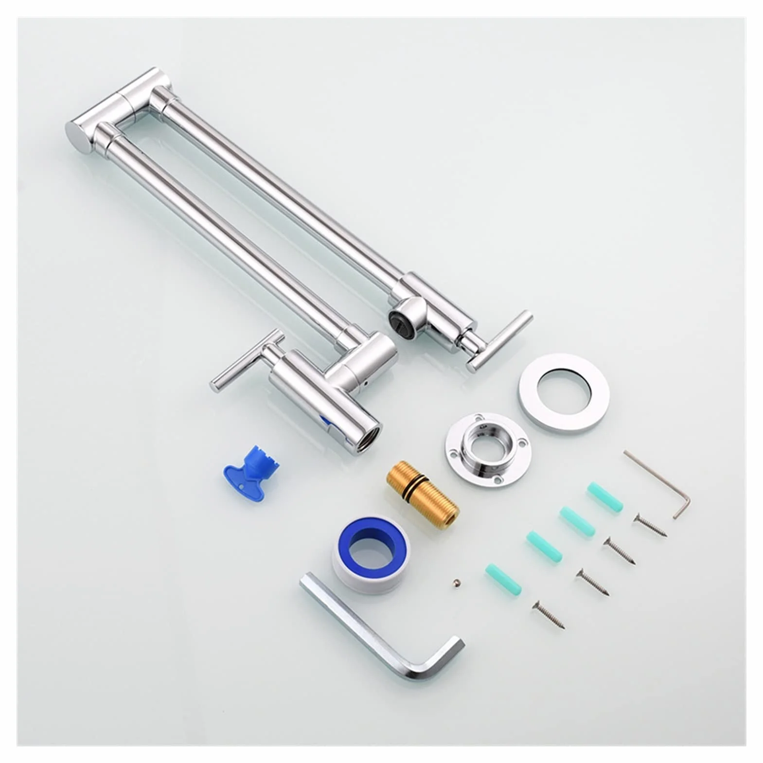 Elastyczny kran Obrotowy, Wall Single Cold Faucet Kitchen Folding Łazienka Vrity Double Switch Rotary Pralnia(Nero)