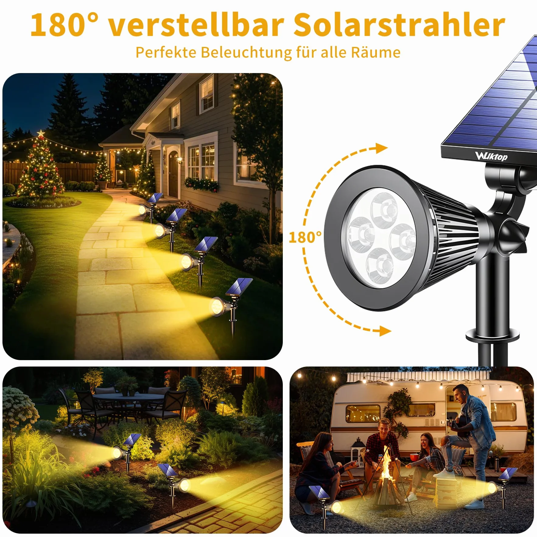Reflektor solarny LED do zewnątrz, lampa solarna Landscape (2 x ciepła biel) wersja 3, super jasna, zasilana energią słoneczną; wodoszczelna do ogródka