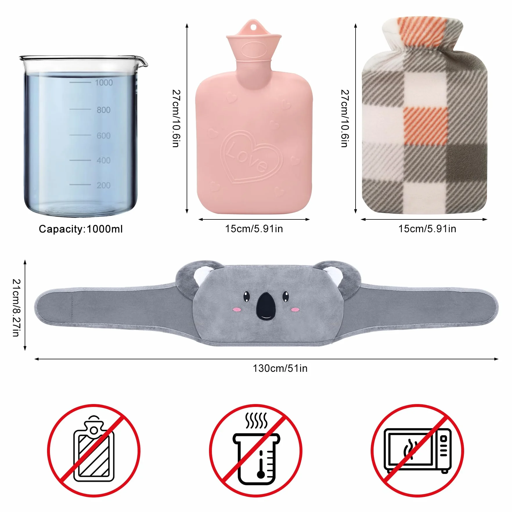 Termofor z gumy 1L 130cm z paskiem Koala na szyję ramiona plecy talię nogi