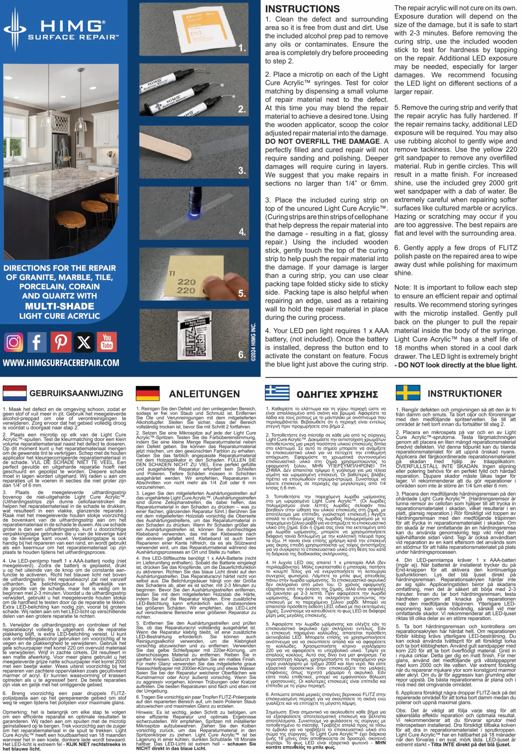 Biały – ulepszony zestaw naprawczy do marmuru, płytek, odlewu mineralnego, ceramiki, porcelany, kwarcu – odpryski i uszkodzenia powierzchni – HIMG Surface Repair
