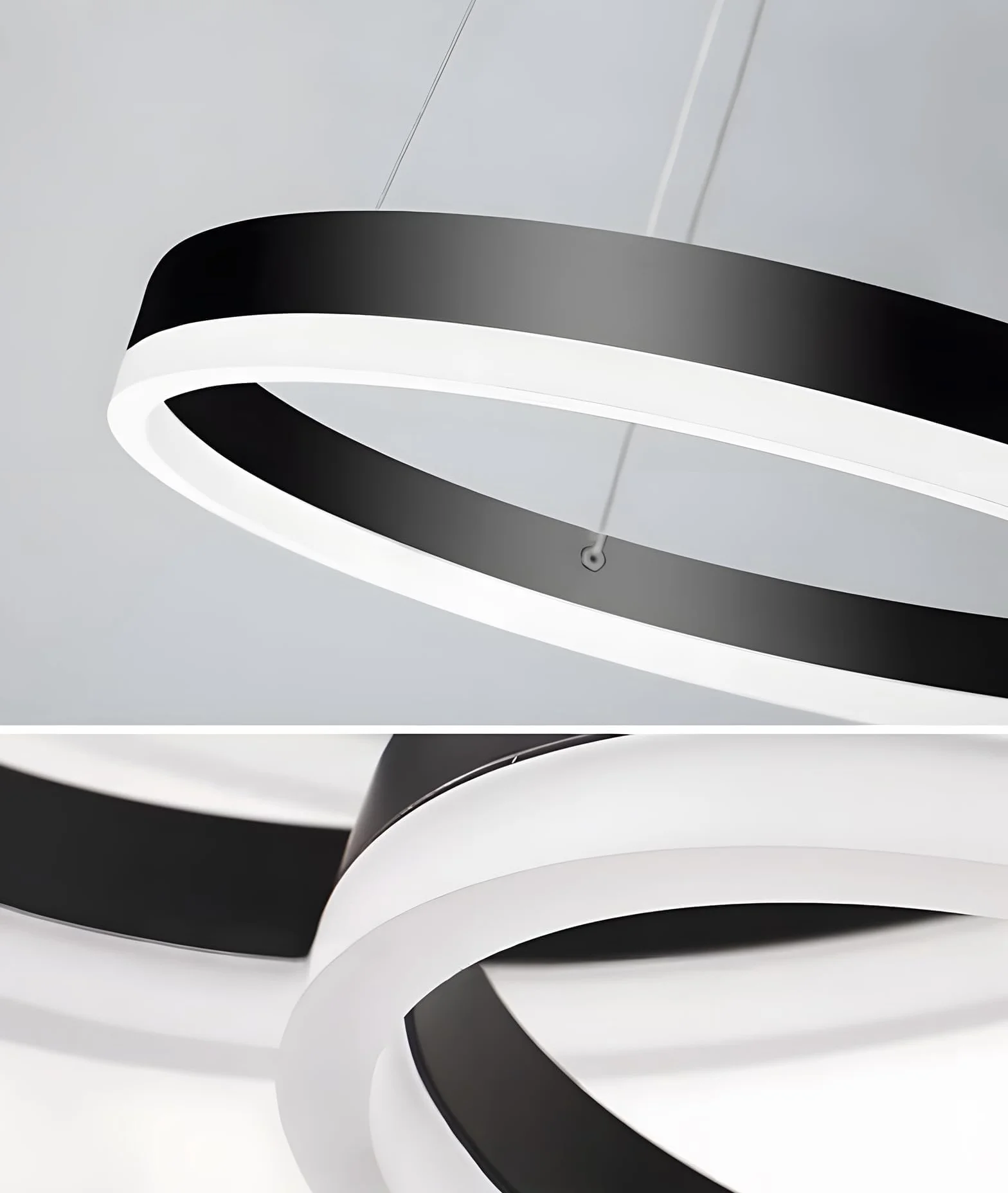 LED Żyrandol Metalowy | 2 Koła 40+60cm | 40W Lampa Wisząca Sufitowa Pierścieniami, Pilot Możliwością ściemniania 3000-6000K Lampa Wisząca Akrylowym Kloszem Sypialnia Przedpokój Czarny