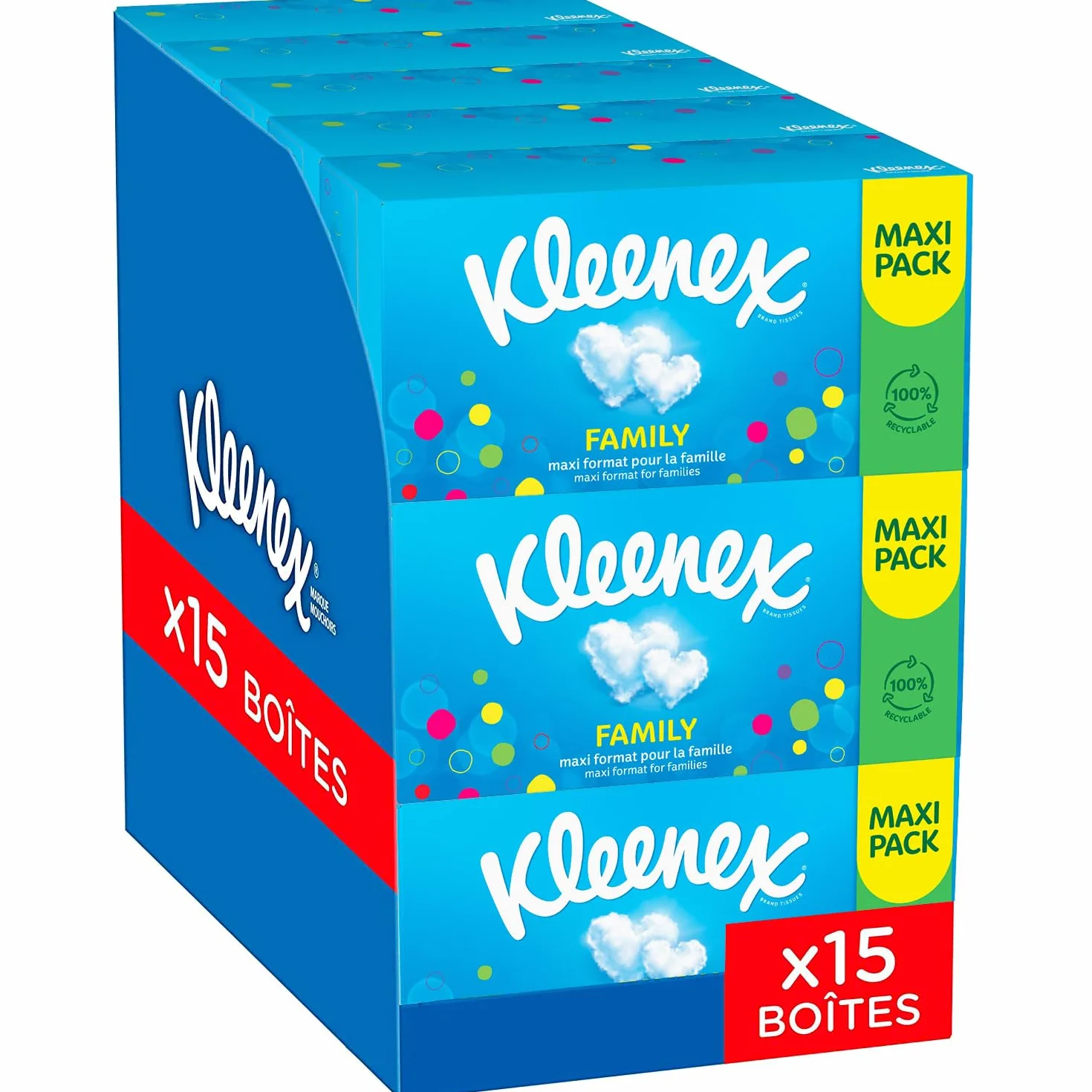 KLEENEX - Rodzinne chusteczki maxi-pack (15 pudełek po 128 chusteczek) - idealny rozmiar dla całej rodziny - Wyprodukowano we Francji