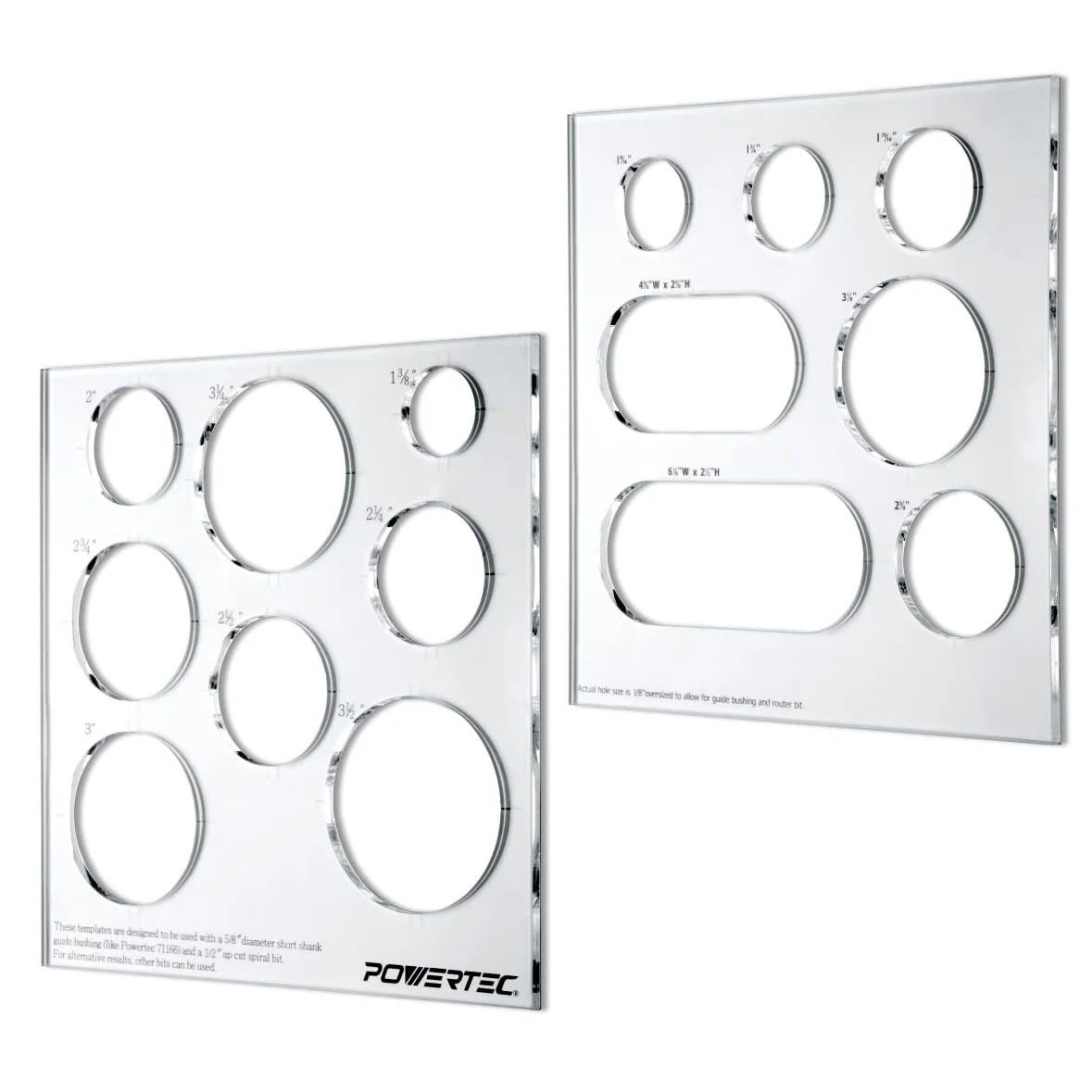 POWERTEC 71622 30,5 x 25,4 cm, zestaw 2 szablonów kół/przelotki, przezroczyste akrylowe szablony dekoracyjne do obróbki drewna