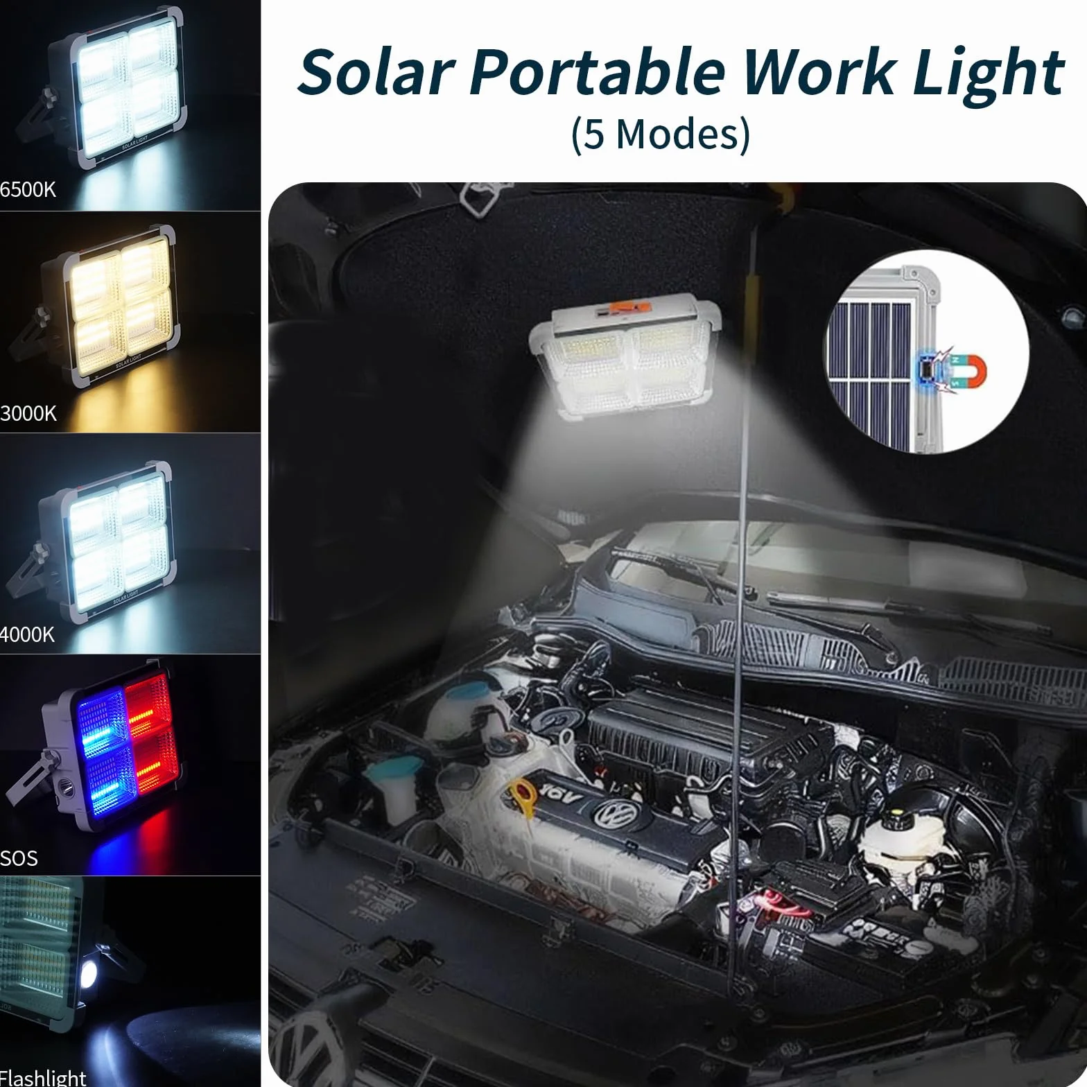 150W Solarna Lampa Robocza Reflektor LED,Fosingut Przenośna USB ładowalna Słoneczna Światło,Magnetyczny/5 Tryby/288LED/11000mAh IP66 Wodoodporne Reflektor Budowlany LED do Kempingu,Wędkowania,Awaryjne