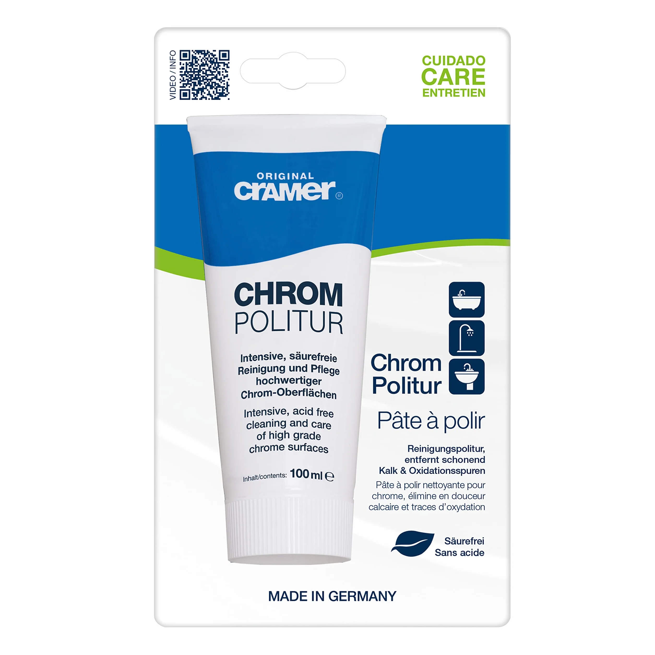 Cramer® Chrom-Star politura do chromu, 100 ml, intensywny środek czyszczący bez kwasu, do błyszczących i matowych powierzchni chromowanych, do armatury betonowej w kuchni i łazience
