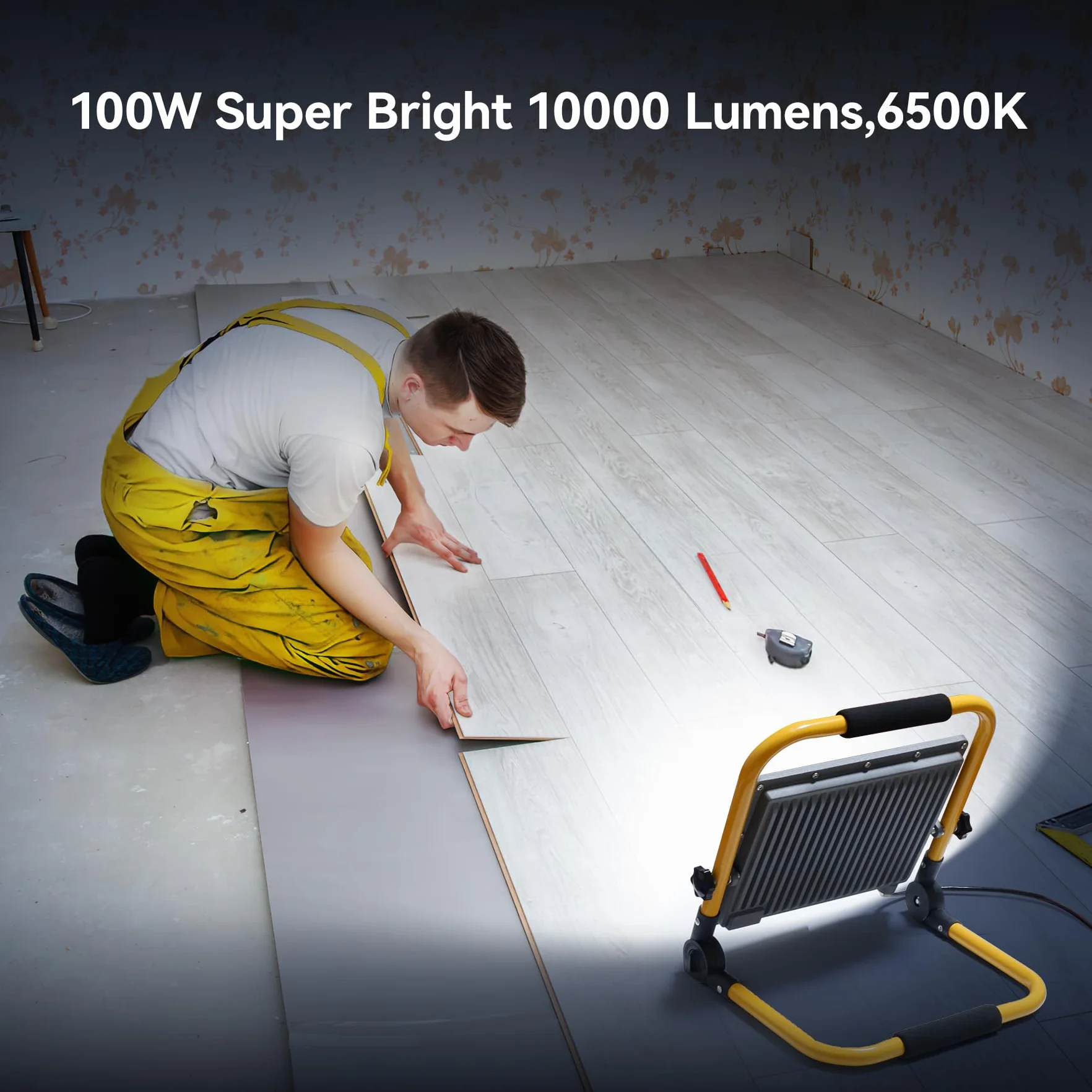 Reflektor Budowlany LED 100W ze Statywem i Kablem 4 M, Wodoszczelność IP66, Reflektor Roboczy z Przełącznikiem, do Warsztatu, Konserwacji lub na Placu Budowy, 6500K Zimne Białe światło