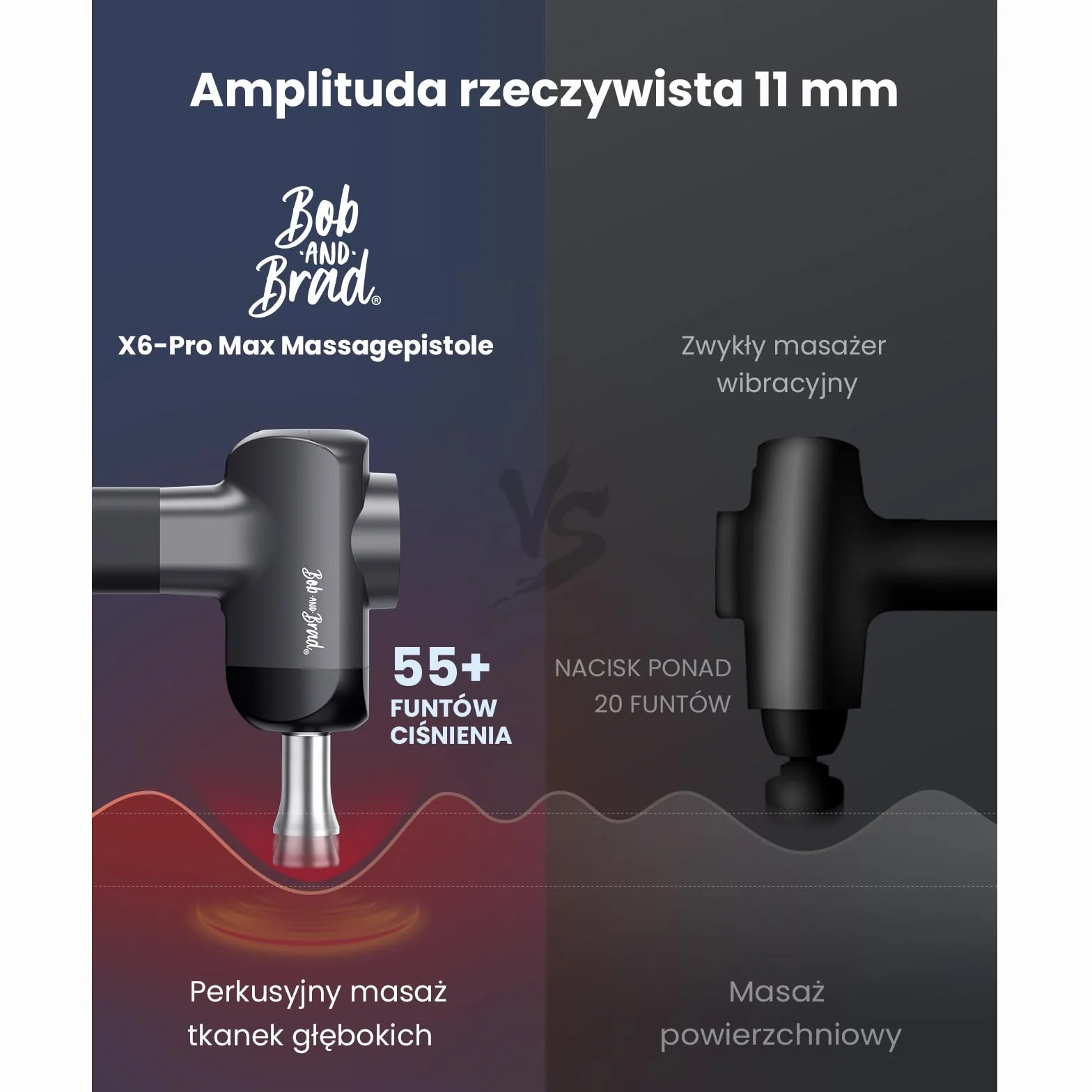 Bob and Brad X6 Pro Max pistolet do masażu z funkcją ciepła i zimna, Massage Gun 11 mm amplituda, metalowa głowica