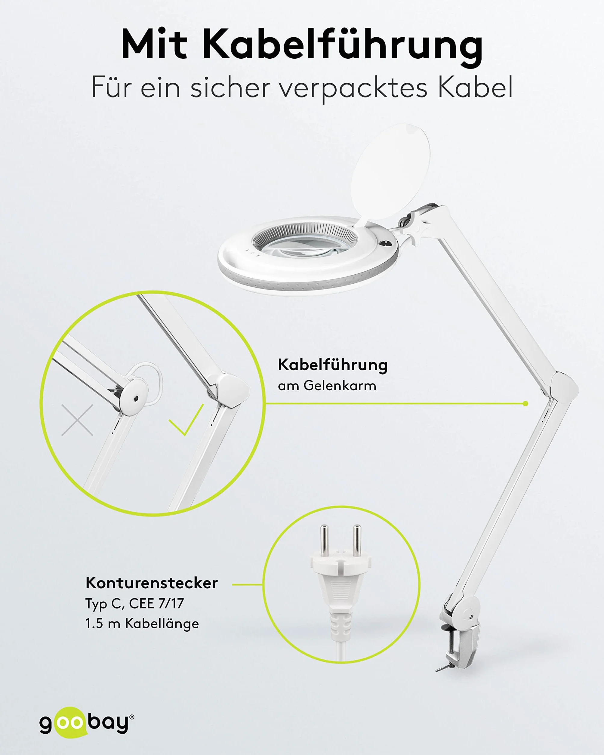 goobay 60362 LED lampa z lupą z zaciskiem/pobór mocy 9 W / 127 mm soczewka ze szkła kryształowego/temperatura barwowa 6400 K/powiększenie 1,75 x/strumień świetlny 83-730 lumenów/biała