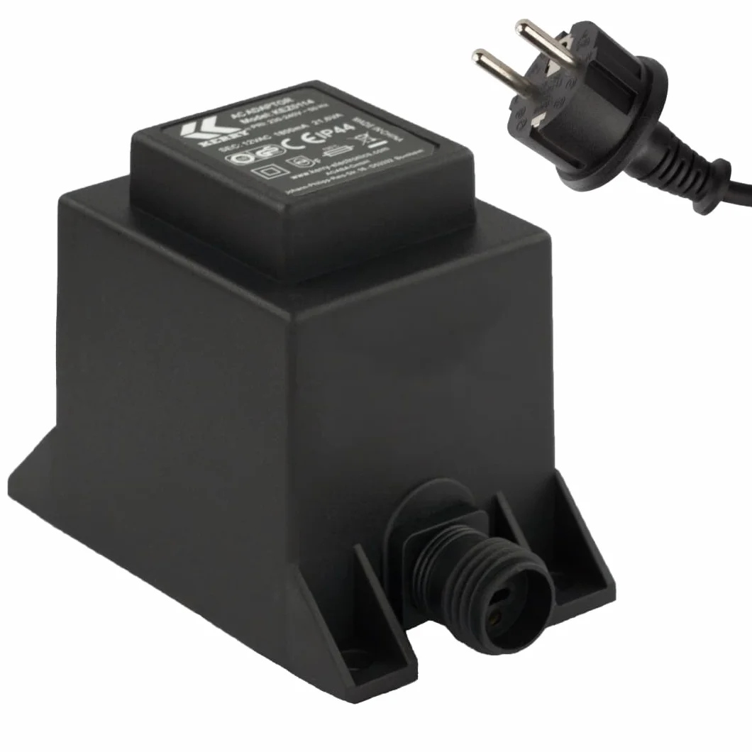 KERRY transformator 12 V 21,6 VA AC/AC, do użytku na zewnątrz, IP44, np. do oświetlenia LED i pomp, długość 1,5 m