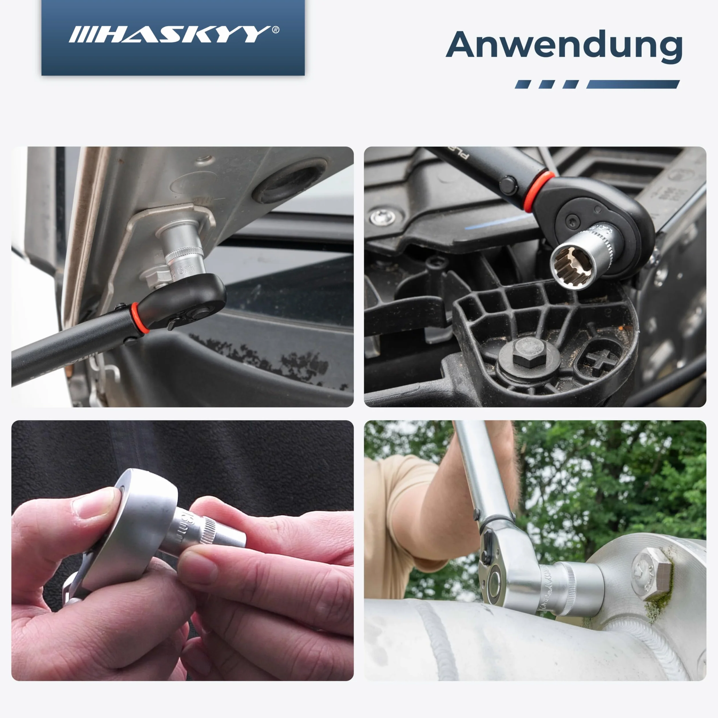 HASKYY Klucze nasadowe 1/2" Gear Lock 1/2" 8-32 calowy wielokątny nadruk Torx narzędzie zewnętrzne wewnętrzne nasadki zestaw 19 szt.