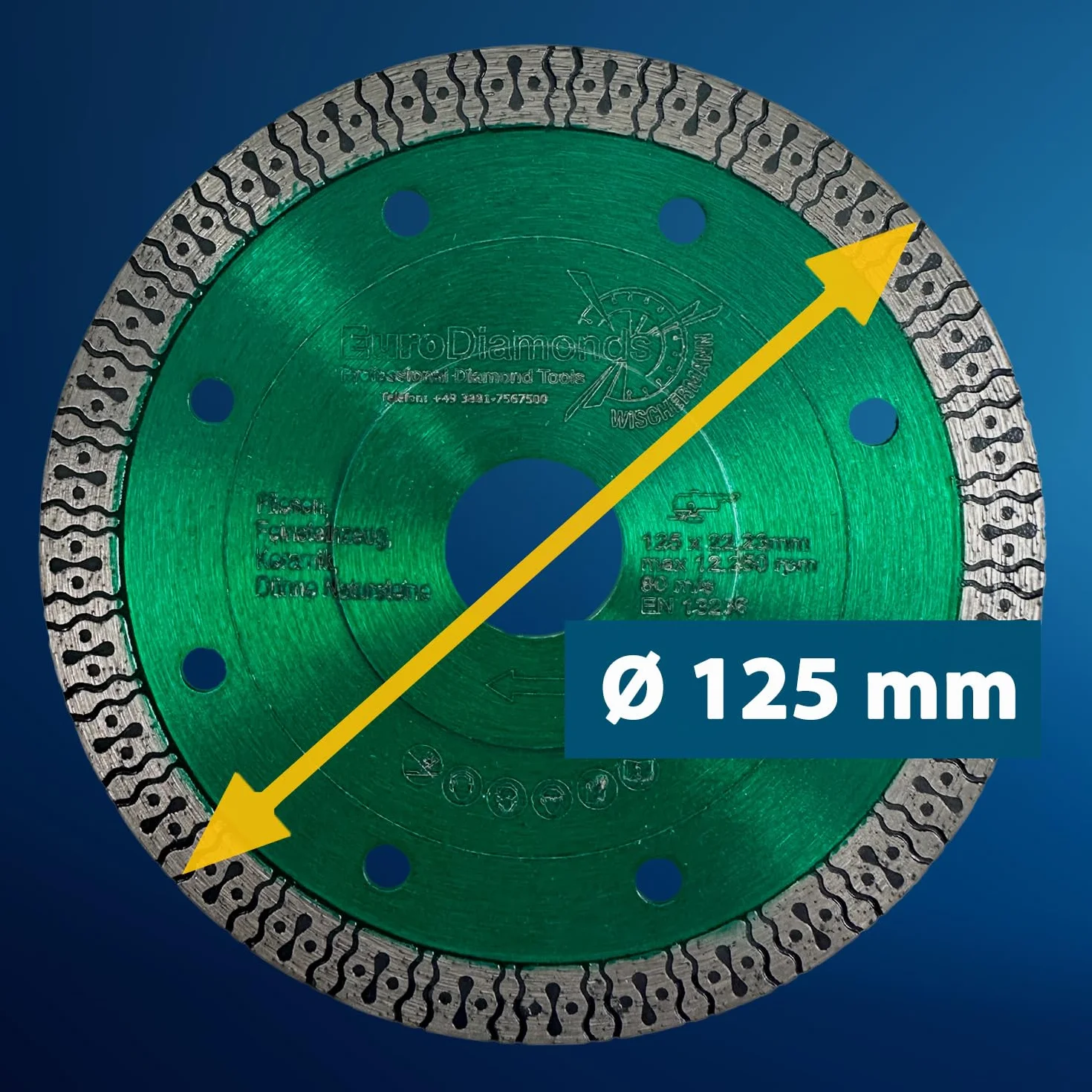 EDW Diamentowa tarcza do cięcia płytek gresowych 125 mm x 22,2 mm profesjonalna tarcza do płytek do szlifierek kątowych