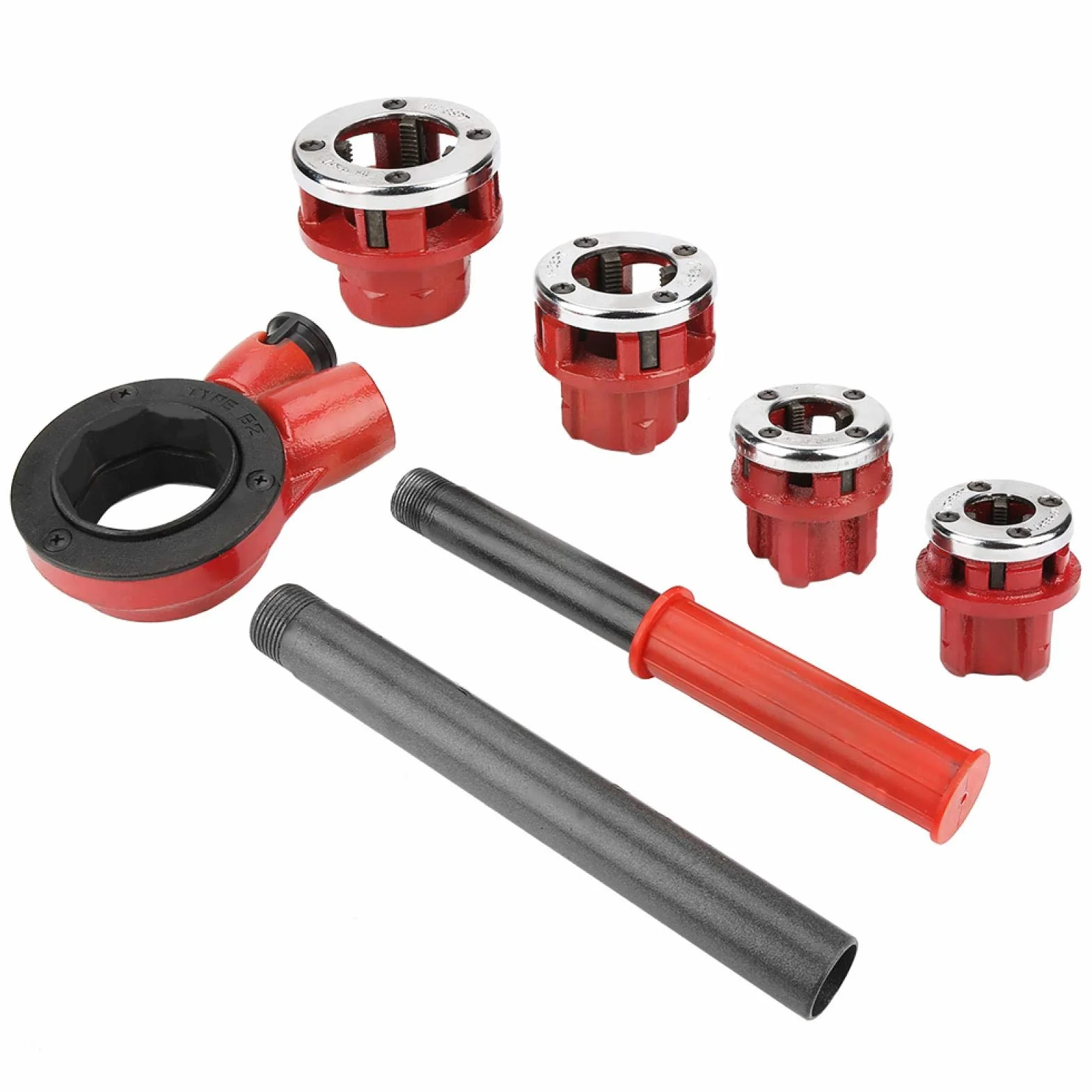 Zestaw gwintowników i narzynek, ręczny zestaw do gwintowania rur 1/2", 3/4", 1", 1-1/4", narzędzie do gwintowania, ręczny zestaw do formowania i cięcia z walizką (62B, cztery głowice)