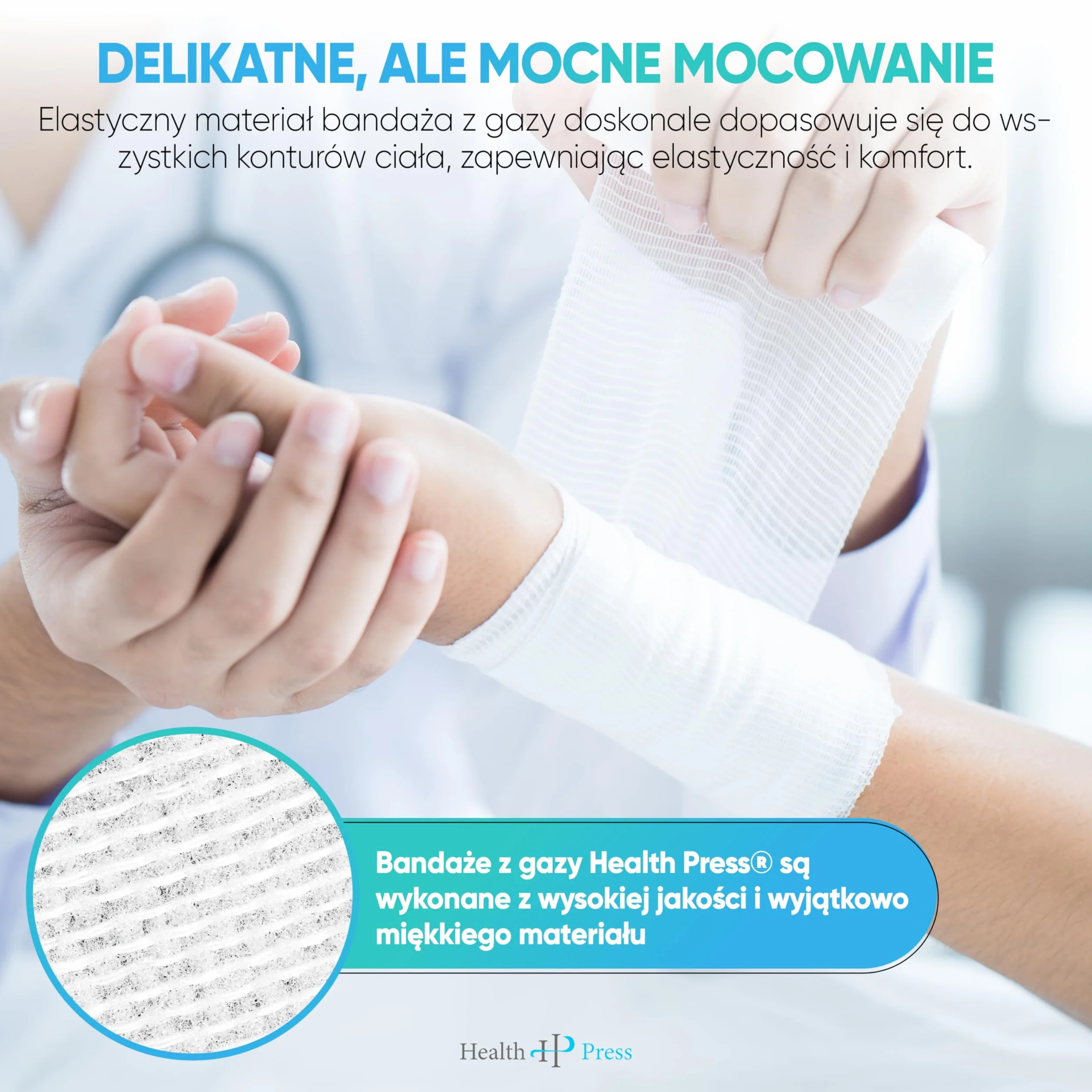 Health Press Bandaż z gazy – materiał opatrunkowy (8 cm x 4 m), 20 rolek – elastyczny – produkt medyczny – testowany dermatologicznie – mocujący – idealny do pierwszej pomocy
