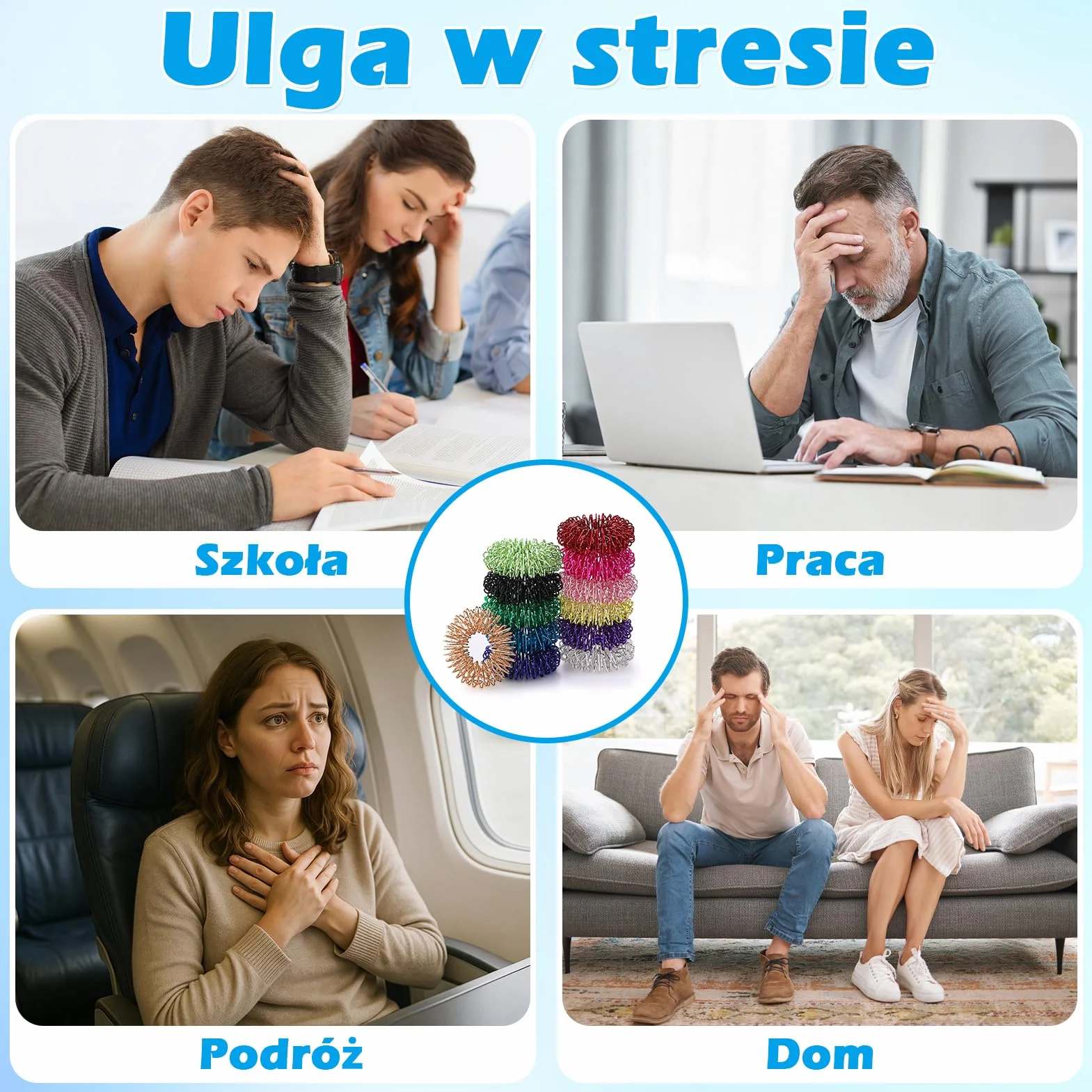 Zestaw 12 Pierścieni do Akupresury 27 mm, Pierścienie Masujące z Wypustkami do Redukcji Stresu i Krążenia Krwi