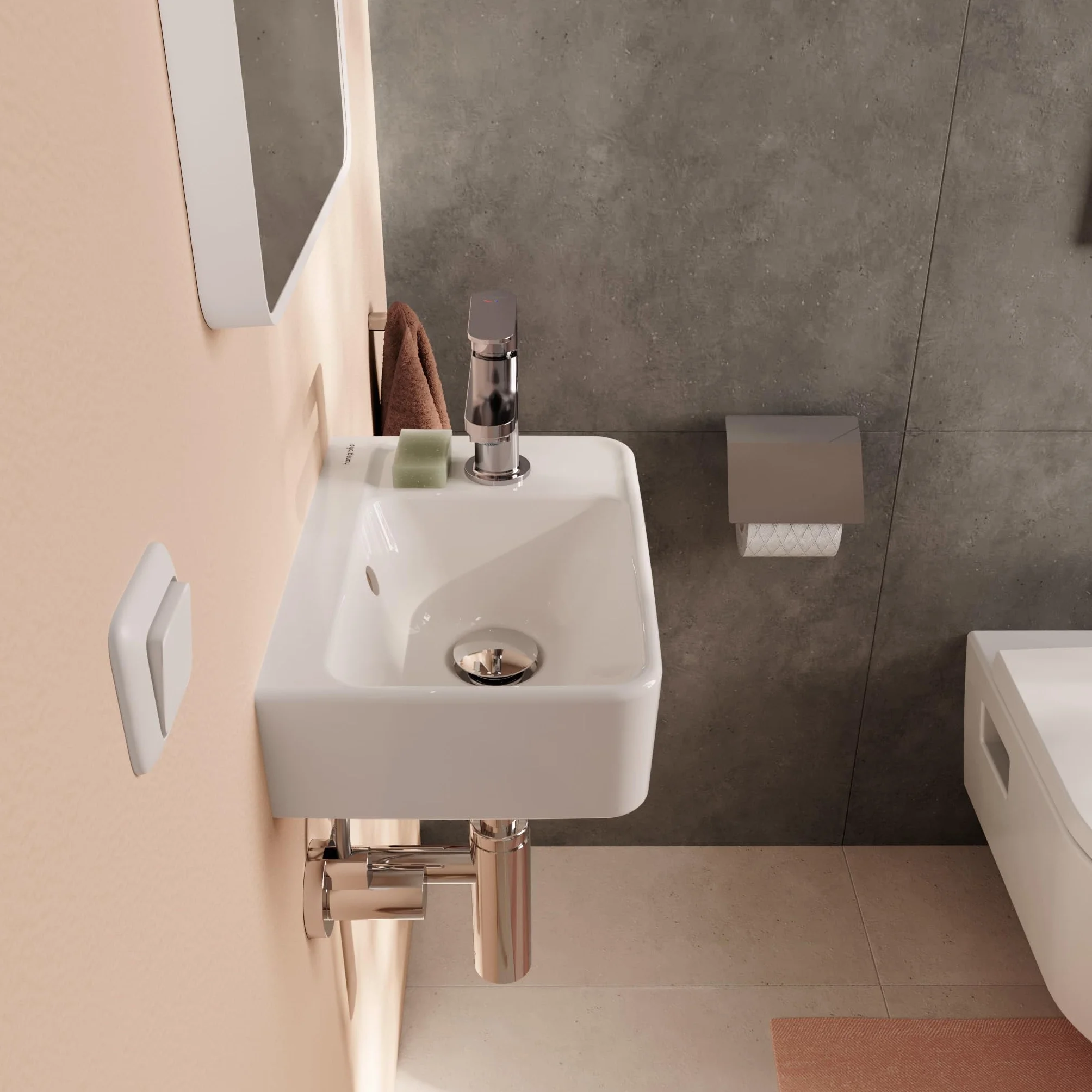 hansgrohe Xanuia Q - umywalka ręczna, mała umywalka 360 x 250 x 105 mm z otworem na kran i przelewem, umywalka WC dla gości, wisząca na ścianie, biała, 60129450