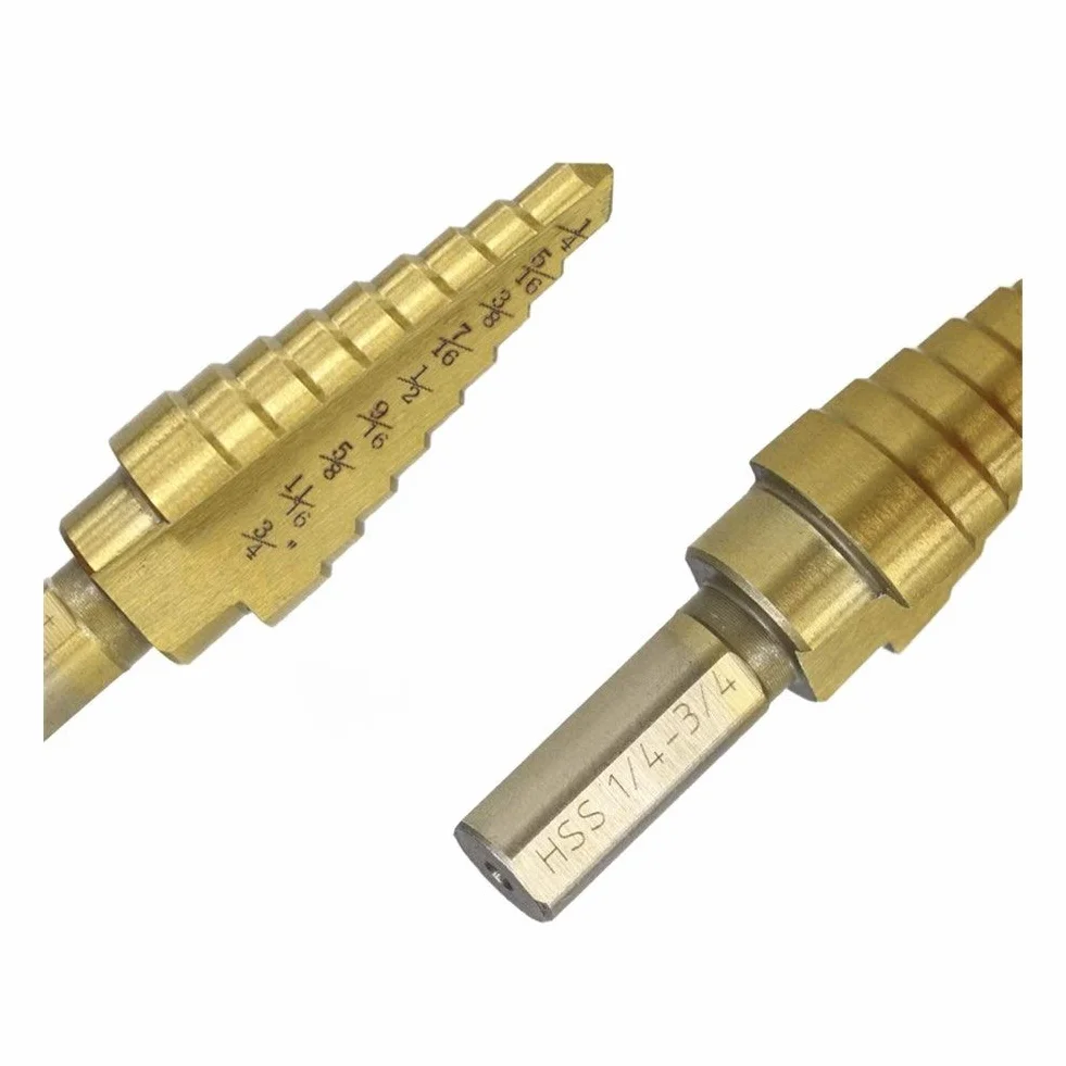 Wiertła stopniowe 1/8 "-3/4" Calowe wiertło stopniowe Wiertło HSS ne pokryte tytanem Wiertło do otworów w drewnie/metalu Wiertło stopniowe (kolor: okrągły zestaw z torbą) (zestaw sześciokątny z torb