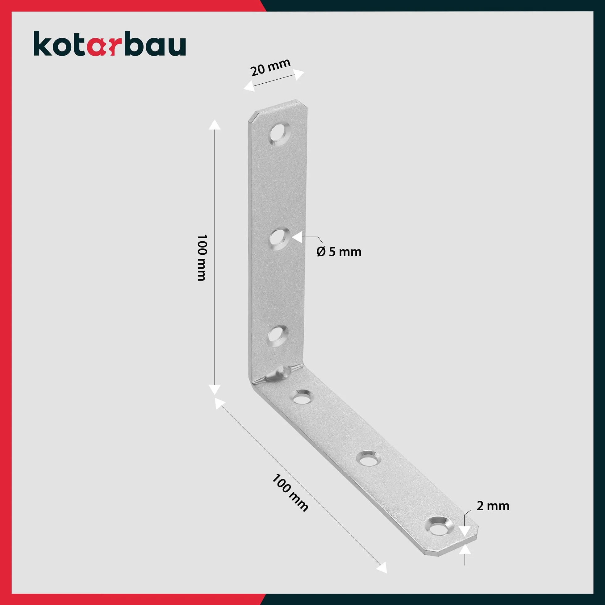 KOTARBAU® 100 szt. Kątownik Ciesielski Wzmocniony - Łącznik Budowlany - 100 X 100 X 20 MM - Stal Ocynkowana