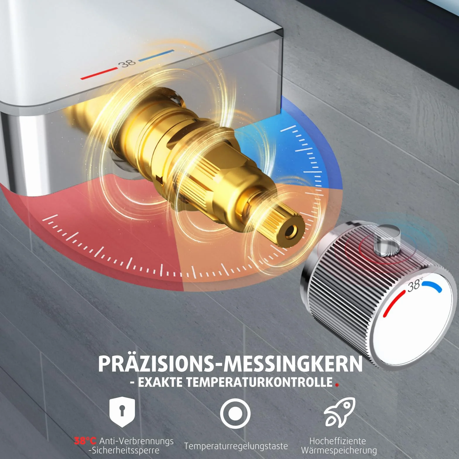 Rainsworth System prysznicowy z termostatem i szklaną półką – obsługa jednym przyciskiem i regulacją przepływu, armatura prysznicowa, deszczownica 26 x 26 cm, słuchawka prysznicowa, 3 rodzaje