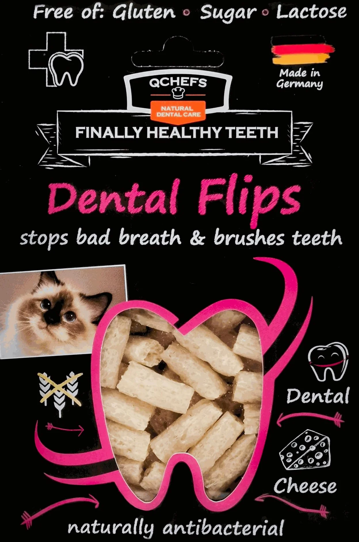 QCHEFS Dental Flips: Patyczek do żucia do pielęgnacji zębów u kotów - antybakteryjne czyszczenie zębów, które usuwa kamień nazębny.