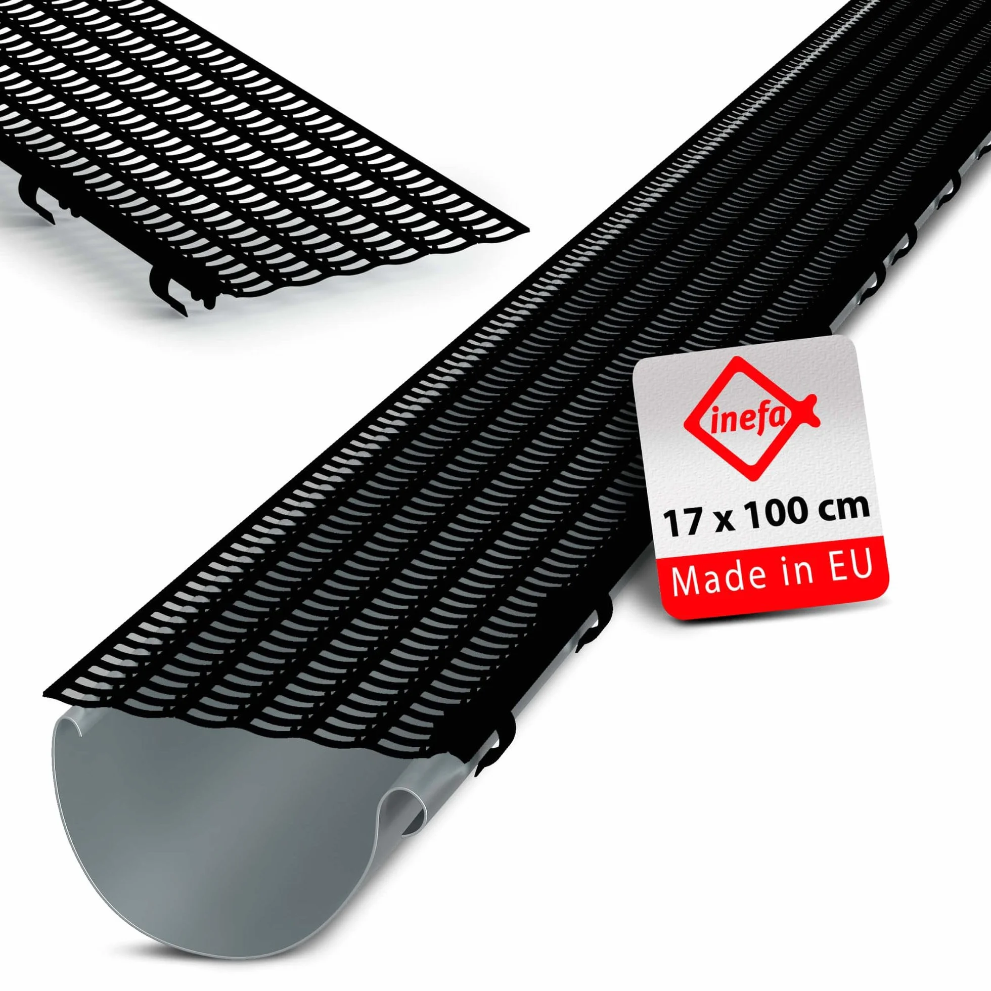 INEFA listwa ochronna na rynnę Ø 100-160mm 100cm, czarna Ochrona rynny, osłona rynny, Made in Germany