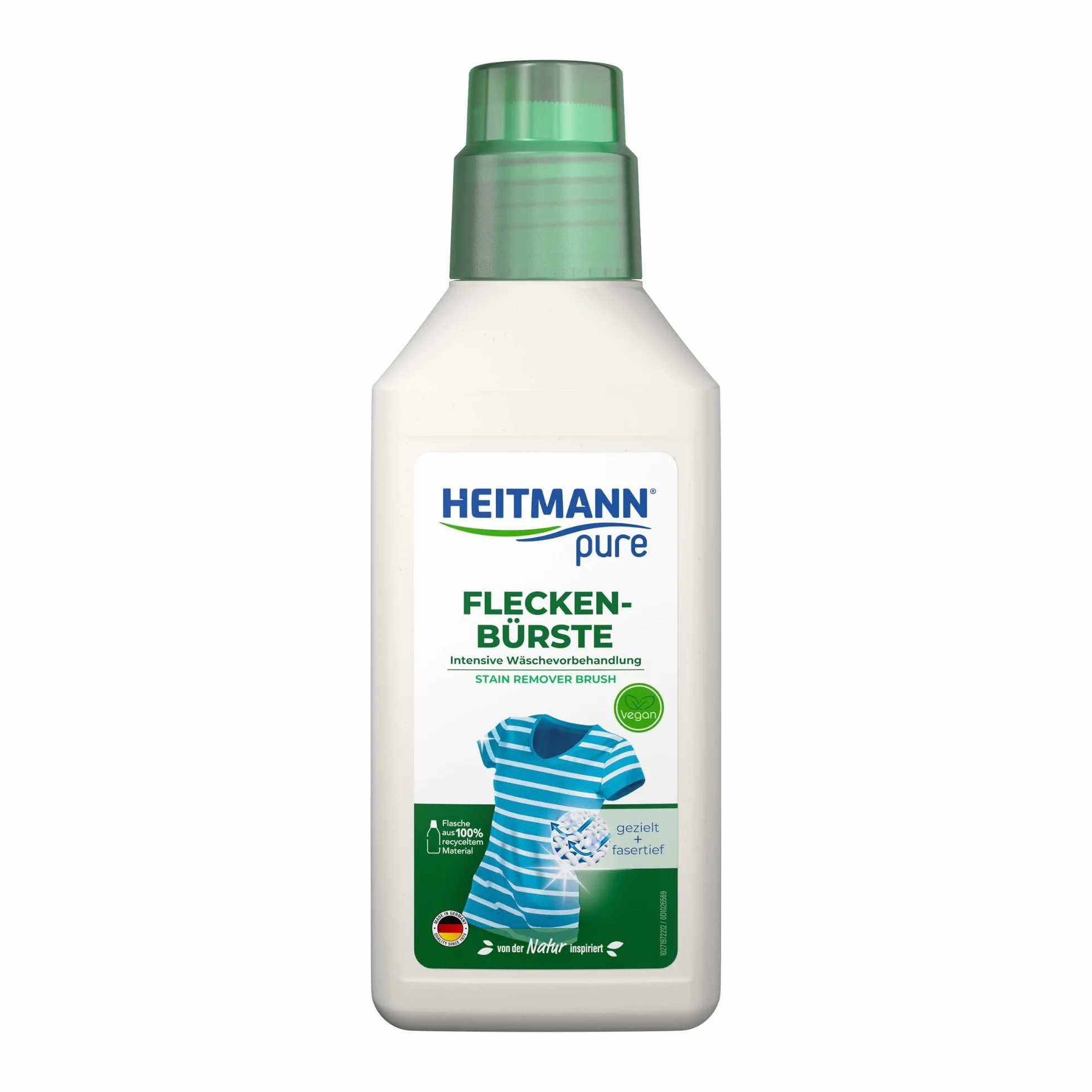 HEITMANN pure Szczotka do usuwania plam, wegański środek do usuwania plam z praktyczną głowicą szczotki, idealna do kołnierza i mankietów, 250 ml