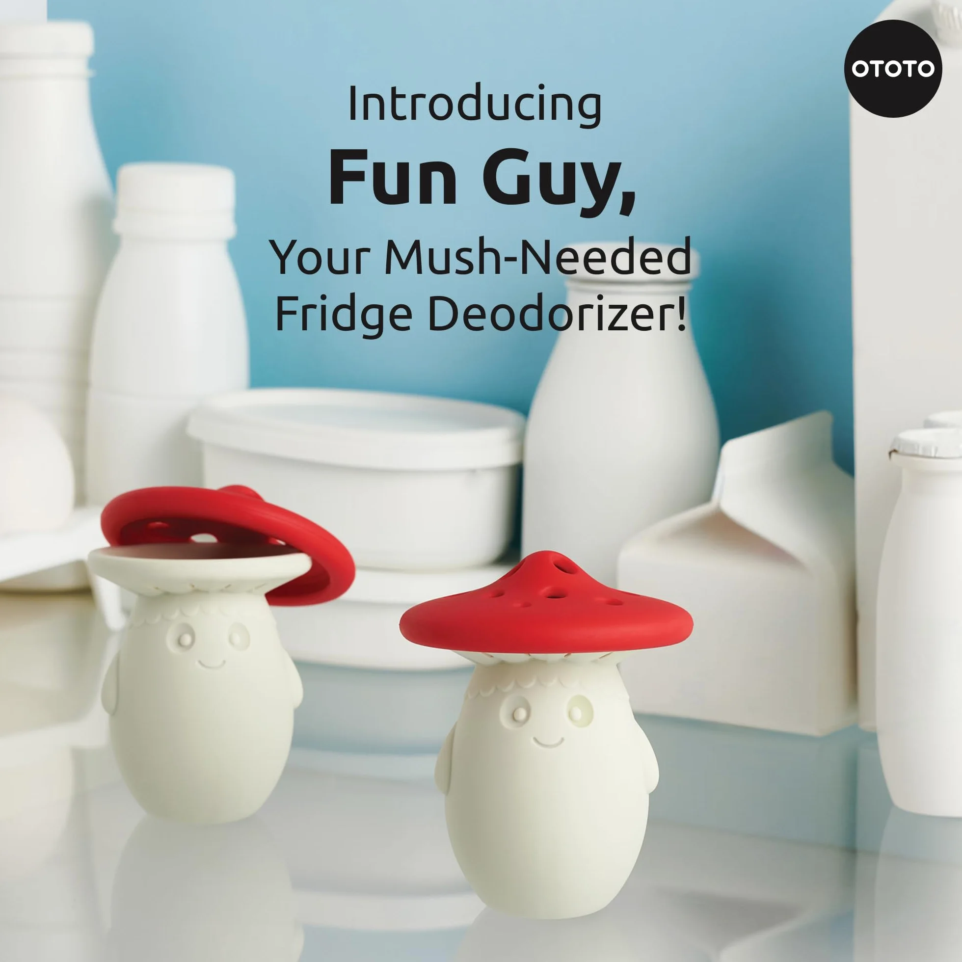 OTOTO Fun Guy Dezodorant do lodówki – eliminator zapachu lodówki klasy spożywczej, nadaje się do mycia w zmywarce i wolny od BPA, uchwyt na dezodorant do sody oczyszczonej, 7 x 7 x 8,6 cm