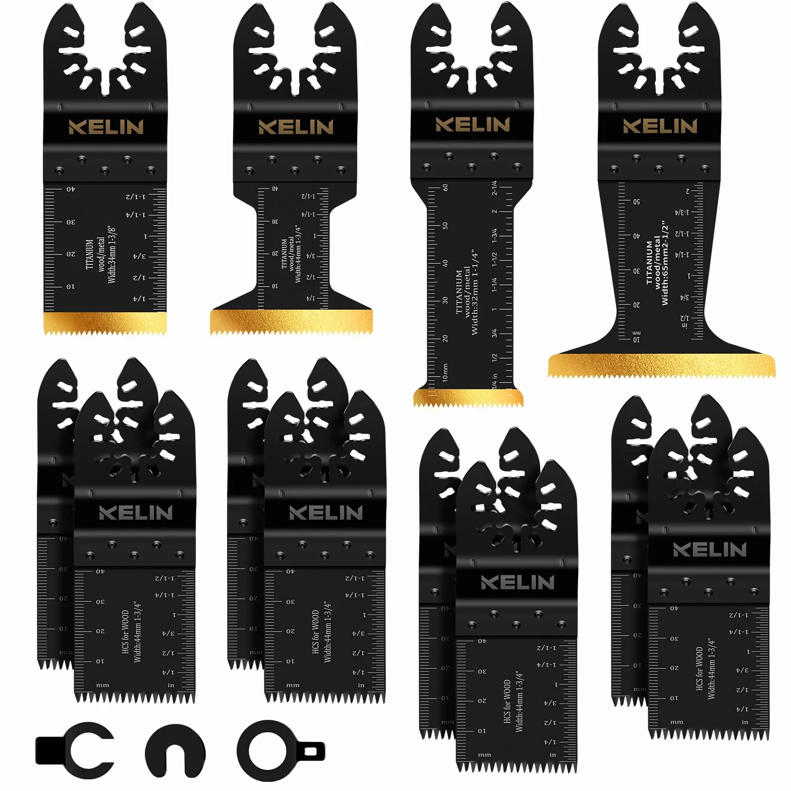 KELIN Multitool Brzeszczoty do piły 12-częściowe, multimaster z powłoką tytanową, japońskie ząbki, wielofunkcyjne akcesoria, kompatybilne z Fein Dewalt Makita Parkside Ryobi Milwaukee