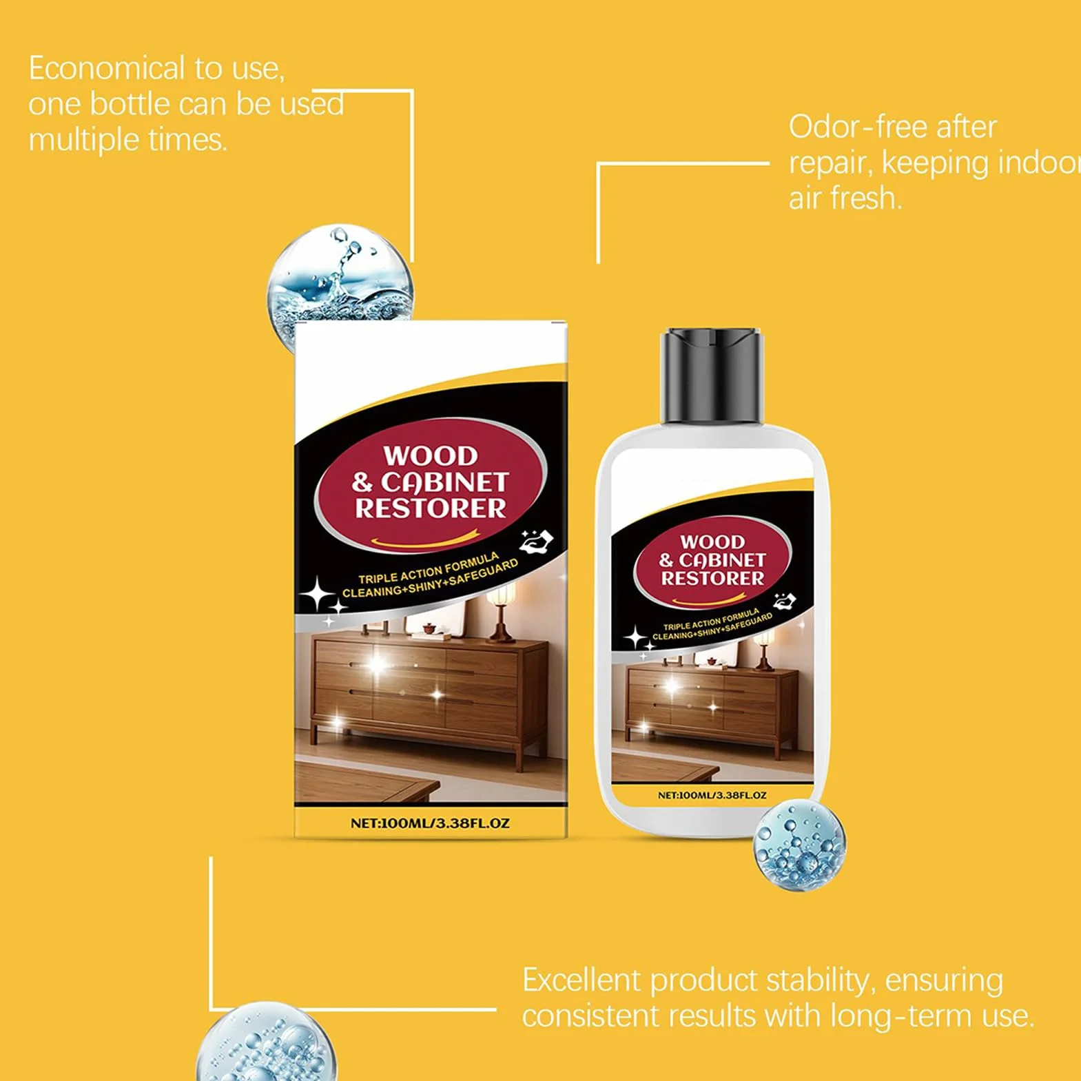 Odnawiacz drewna, 100 ml, os?ona przed zarysowaniem, ciemne drewno, ?rodek czyszcz?cy, olej wype?niaj?cy do ?ysku, chroni przed blakni?ciem, os?ona UV usuwa pozosta?o?ci brudu i kurzu