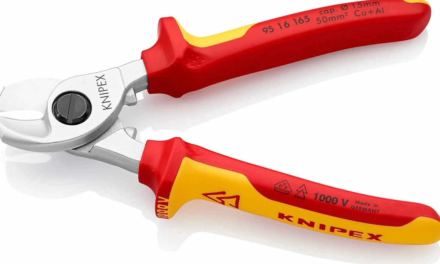 KNIPEX Nożyce do kabli chromowany z wielokomponentowymi osłonkami, izolowane wg VDE 165 mm, 95 16 165
