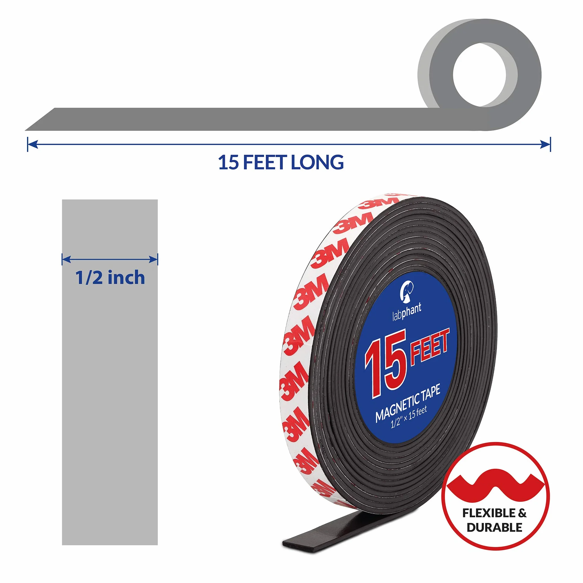 Magnetic Tape, 15 Feet Magnet Tape Roll (1/2'' Wide x 15 ft Long), with 3M Strong Adhesive Backing. Perfect for DIY, Art Projects, whiteboards & Fridge Organization