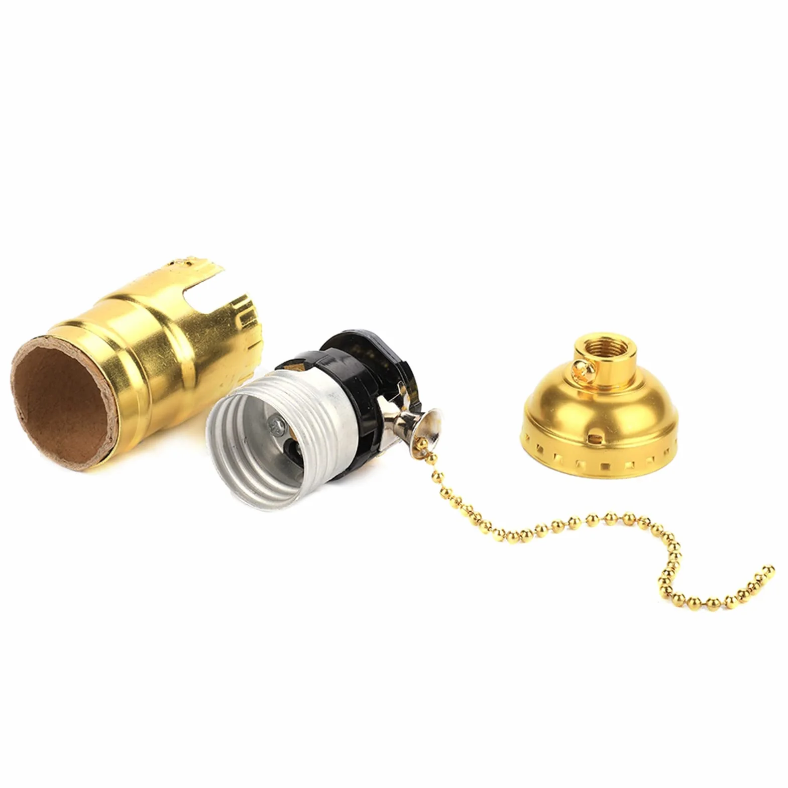 Świetlne Gniazdo, Uchwyt Podstawy Lampy, śruba E27 Kompatybilny Styl Vintage, Prosty Wzór Domu, Kuchnia, Bar z łańcuchem Ciągniętym (GOLD)