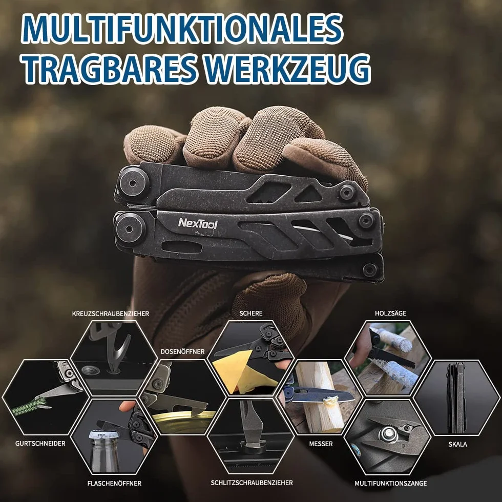NexTool Flagship Pro narzędzie wielofunkcyjne 16 w 1, składane szczypce ze stali nierdzewnej, nóż kieszonkowy z otwieraczem do butelek/puszek, nożyczkami, nożem i piłą, na kemping, do naprawy, jako