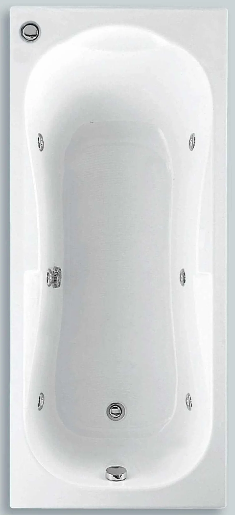 Wanna z hydromasażem prostokątna opona Novellini Calypso Eco 150 x 70 x wys. 55 cm 150 l kolumna 1 panel przedni 1 boczny dwustronna rama hydro-Whirlpool wzmocniona akrylowa biała błyszcząca