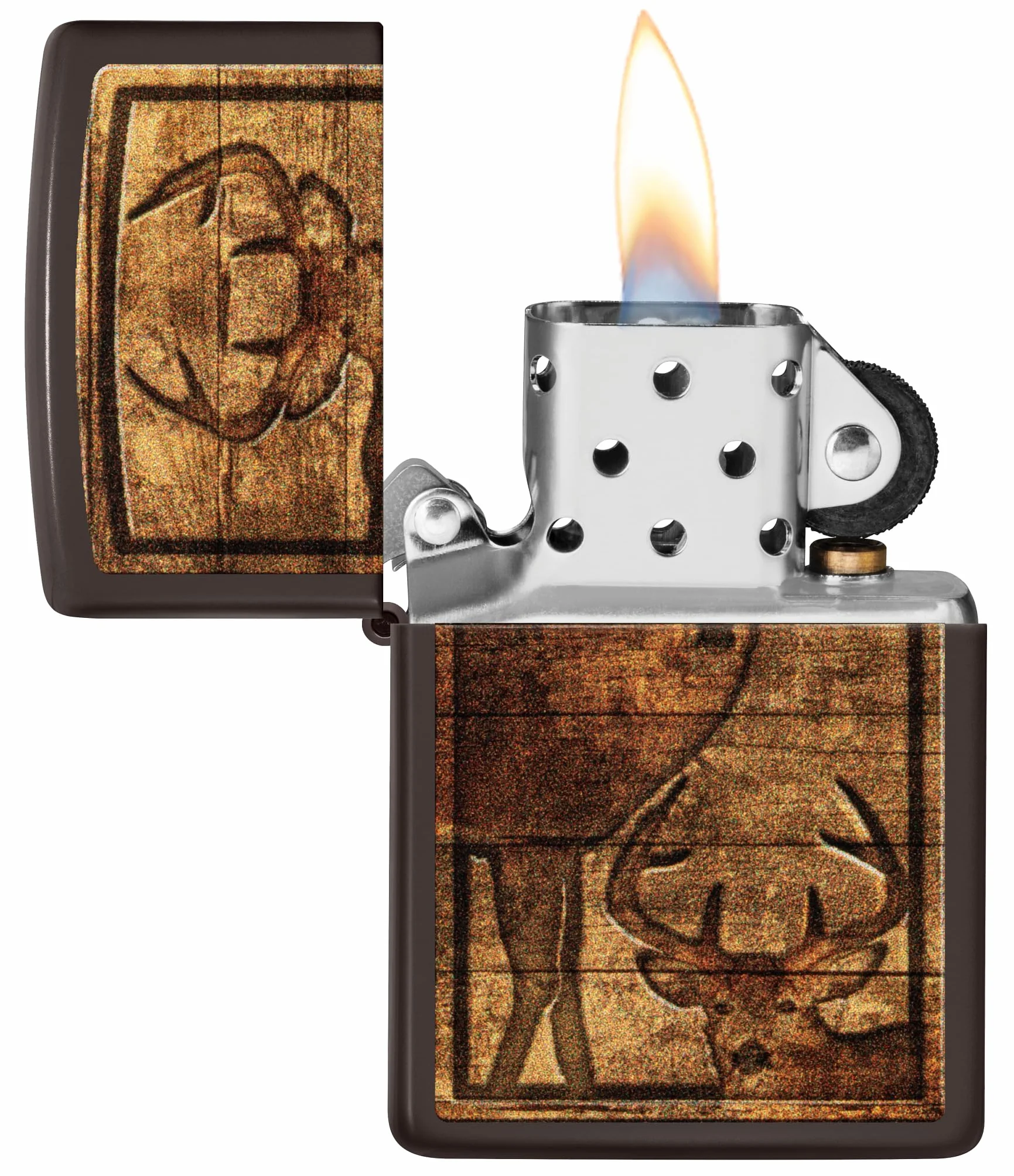 Zippo Outdoor Wooden Nature Zapalniczka Sztormowa, Kolorowy Nadruk, do Napełniania, Wielokrotnego Użytku, Wiatroodporna Konstrukcja, Pudełko na Prezent, Wykonano w USA, Kolor Brązowy