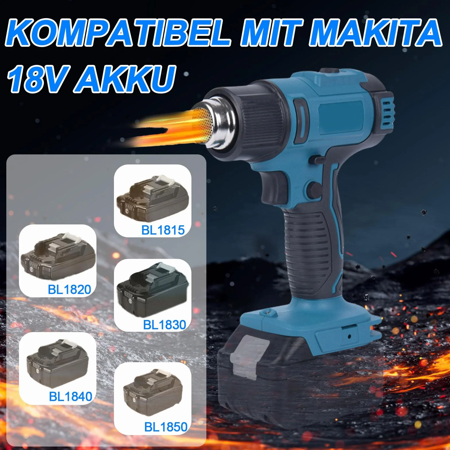 Akumulatorowy pistolet na gorące powietrze do Makita 18 V, 2 temperatury 300/550 ℃, termokurczliwa folia termokurczliwa z 7 dyszami ze stali nierdzewnej do majsterkowania, folii