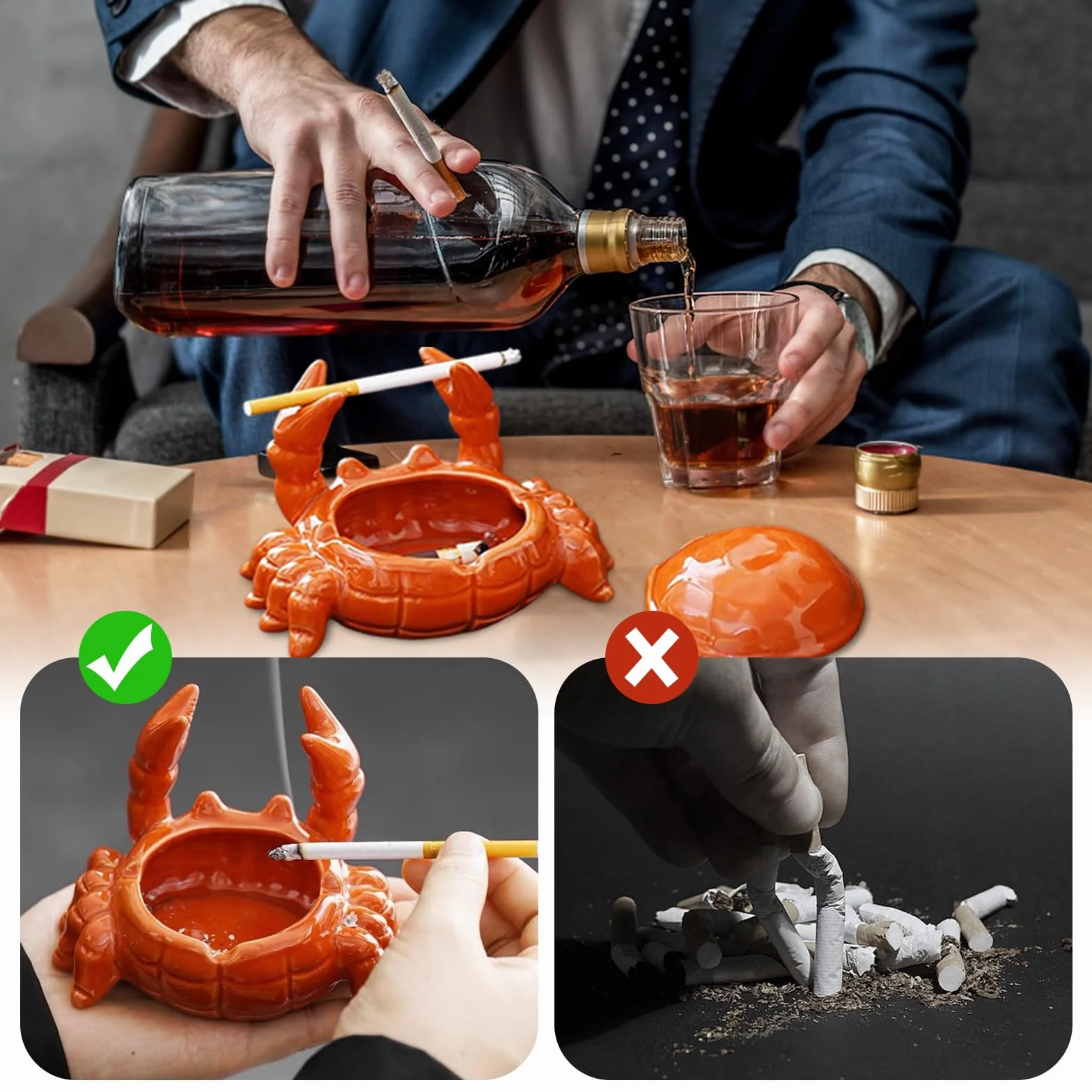 Ceramiczna popielniczka z pokrywką przeciw muchom