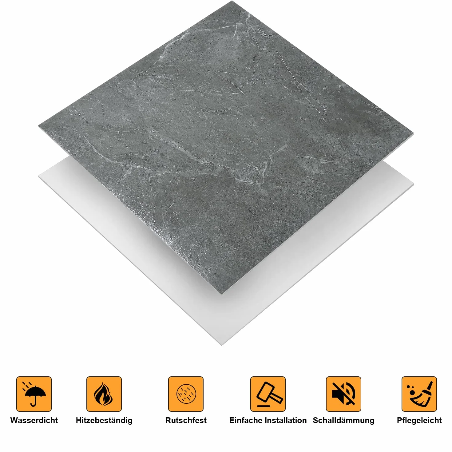 Gimisgu Wykładzina podłogowa z PCW 30 x 30 cm, 110 płytek 10 m², podłoga winylowa, samoprzylepna, antypoślizgowa, wodoszczelna, do cięcia, o wyglądzie płytek, do salonu, kuchni (szary marmur)