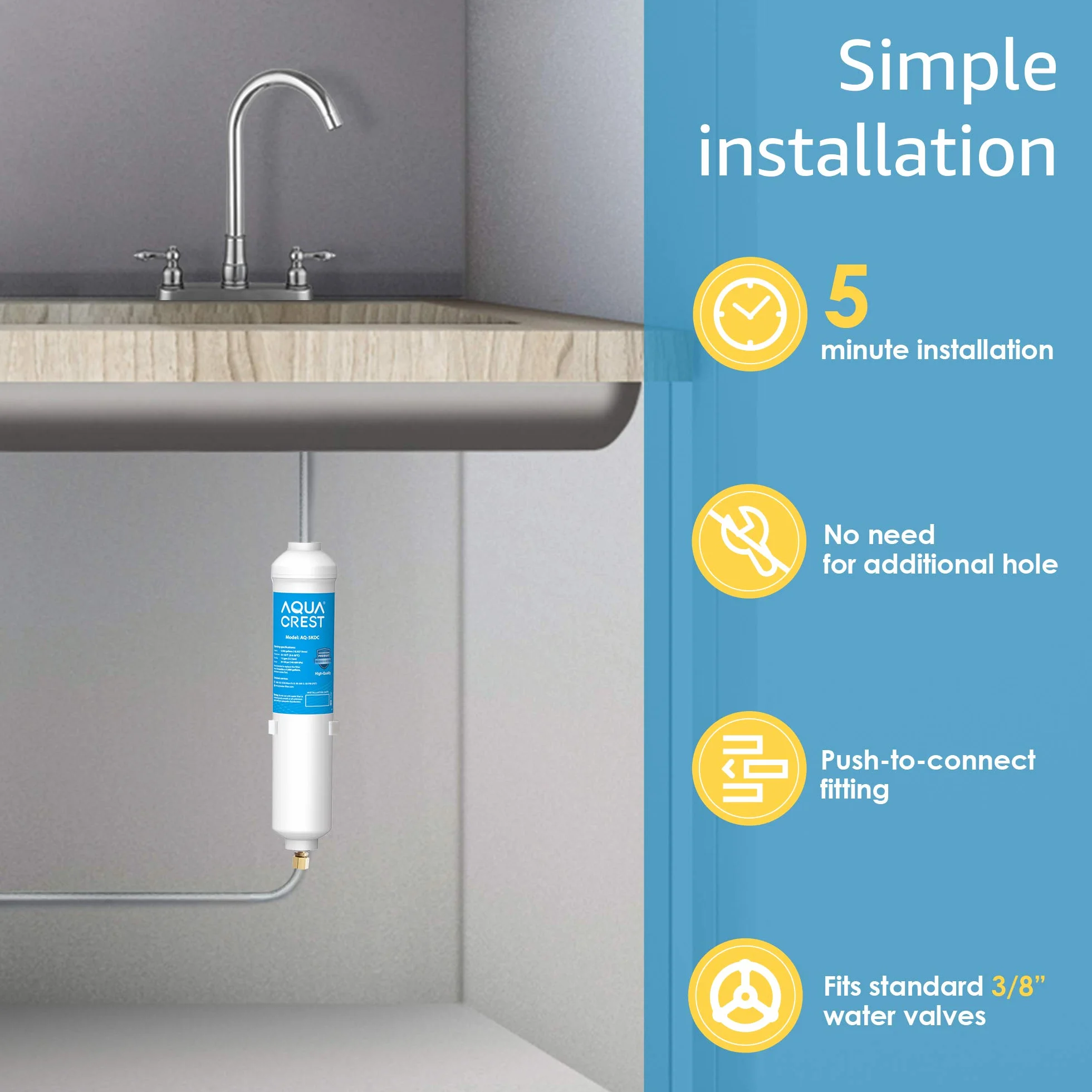AQUACREST 5KDC Inline System Filtracji Wody Pod Zlewem, Bezpośrednie Połączenie, 12 Miesięcy Wysoka Pojemność